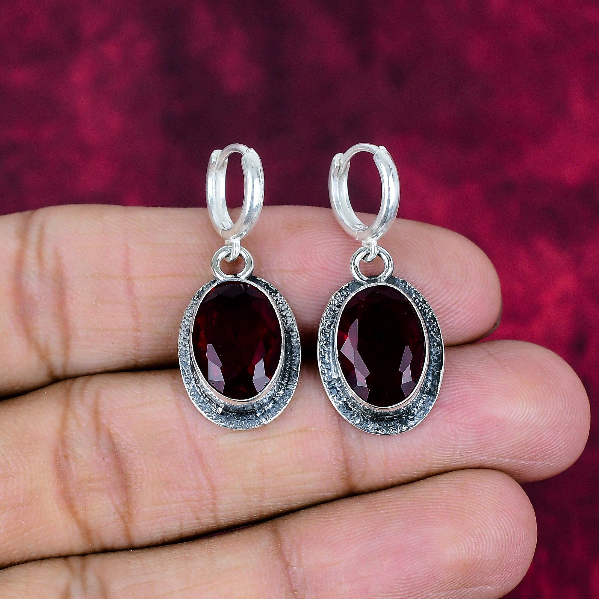 Rød granat smykker, 925 solid sterling sølv øredobber, håndlagde edelsten smykker øredobber til minnedagen