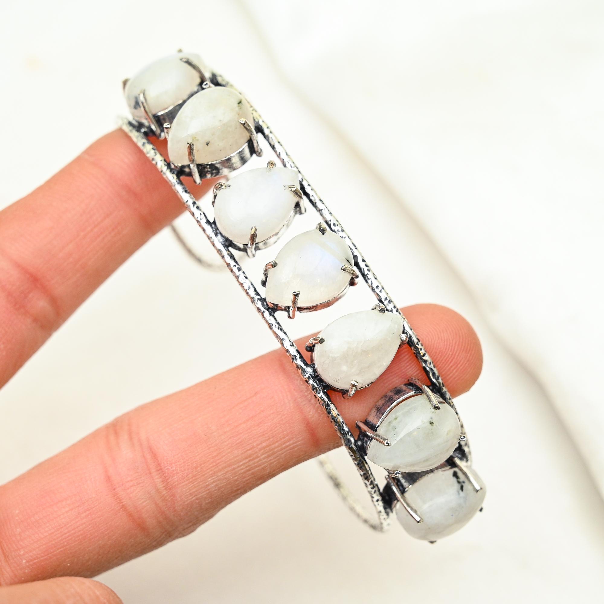 Regenbogen Mondstein Armreif Edelstein Schmuck, 925 Sterling Silber Armreif, handgemachter schöner Schmuck Armreif