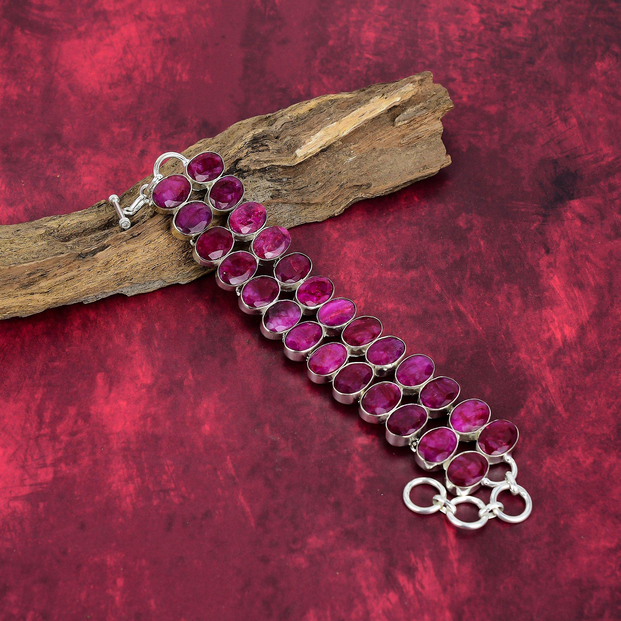 Red Ruby Gemstone Handmade Bracelet, 925 Sterling Silver Adjustable Chain Bracelet Dainty Jewelry For Thanksgiving