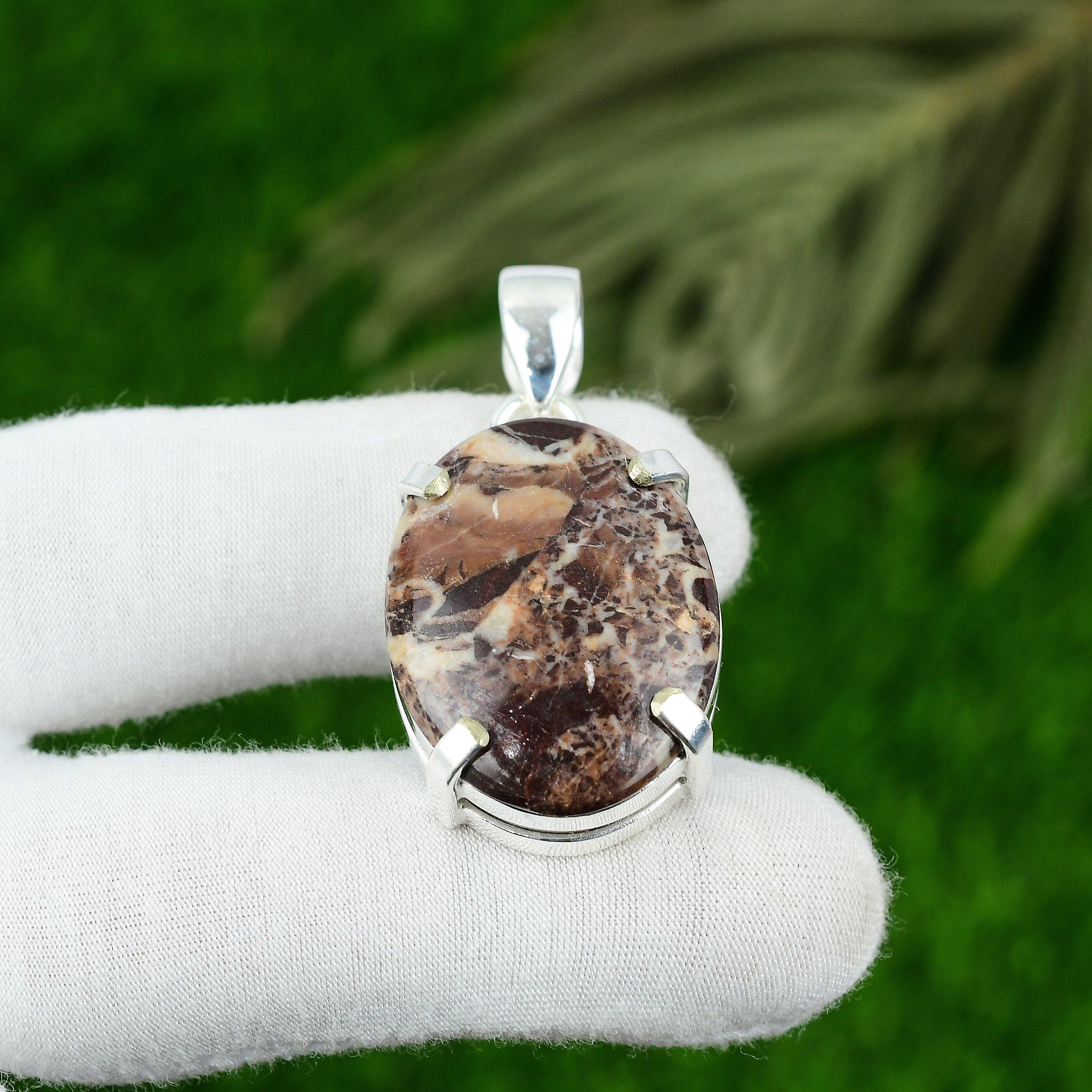 Womens Day Deal 925 Silver Natural Coconut Jasper Art Deco Birthday Boho Pendant