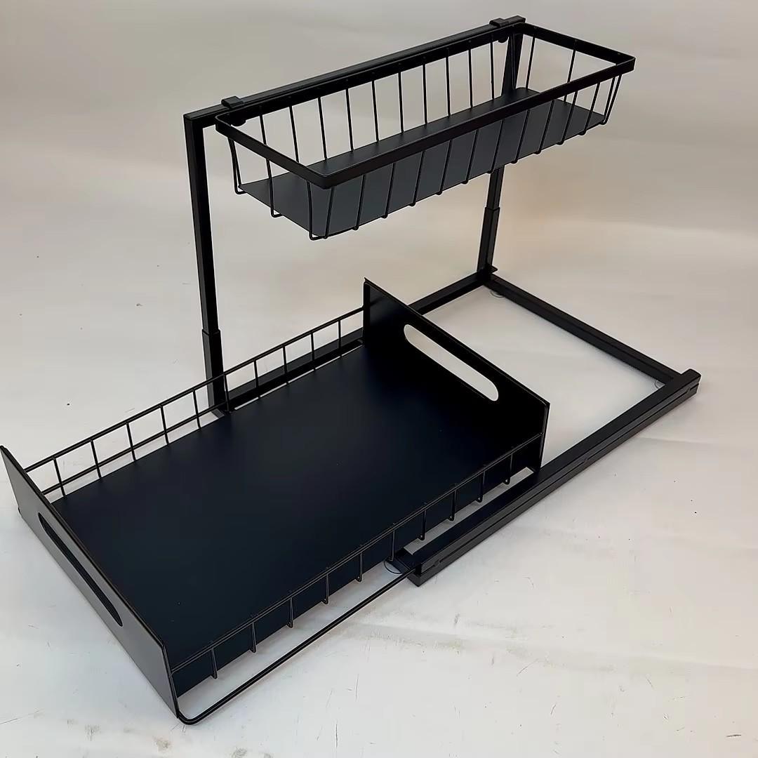 1/2 Pieces Double-layer Kitchen Sink Storage Rack, Sliding Pull-out Cabinet Finishing Rack, Metal Drawer