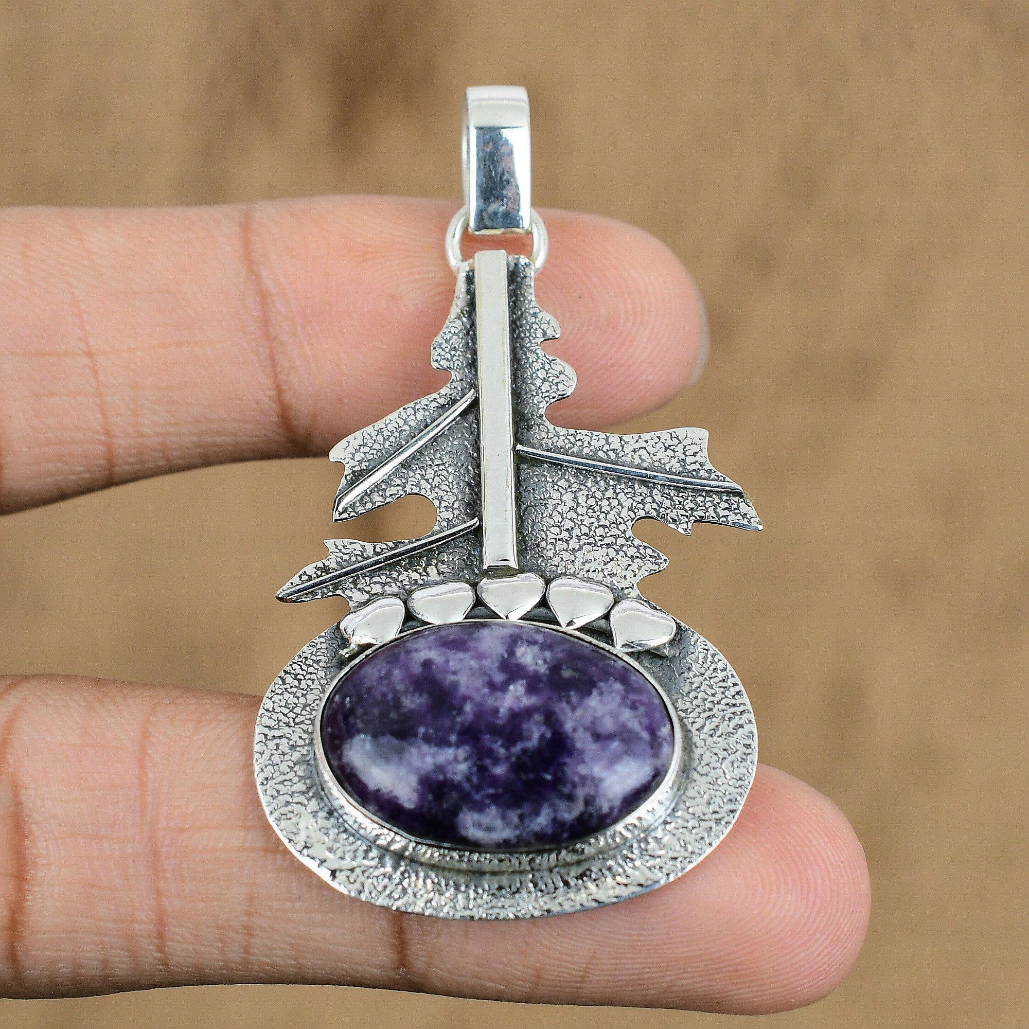 Birthday Gift For Her Natural Lepidolite Gemstone Pendant 925 Sterling Silver