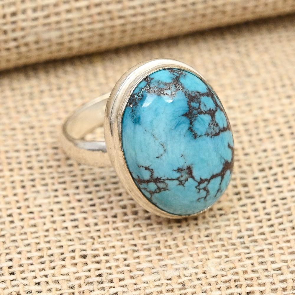 Blauer Türkis-Edelstein, handgefertigter Ring aus massivem 925er-Sterlingsilber