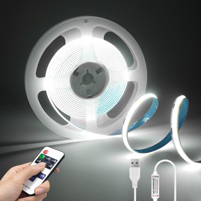 DC5V COB LED Strip with Dimmable Remote Control 1M2M/3M/4M/5M COB Strip Light For Indoor Home Cabinet Decor Lighting