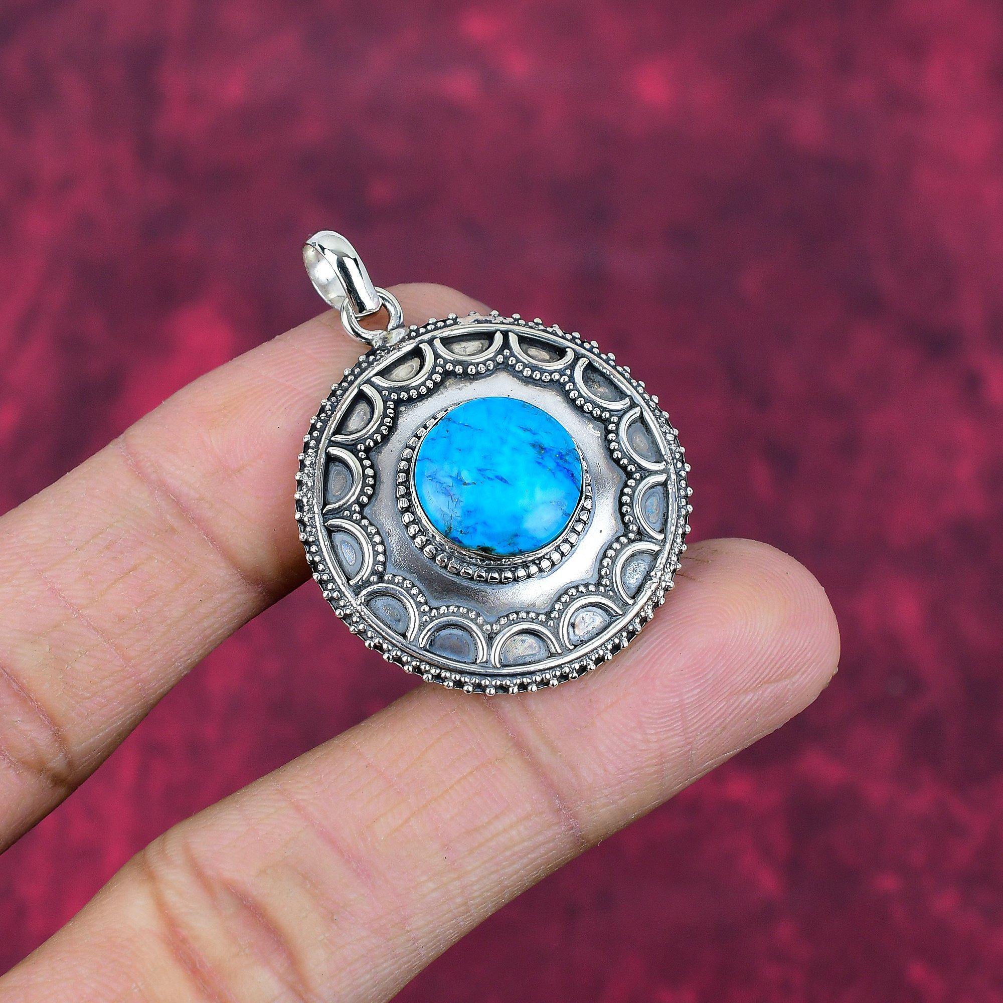 Wisiorek z turkusu, kamień szlachetny 925, solidny wisiorek ze srebra próby 925, ręcznie robiona biżuteria, wisiorek z kamieniem szlachetnym, prezent dla niego