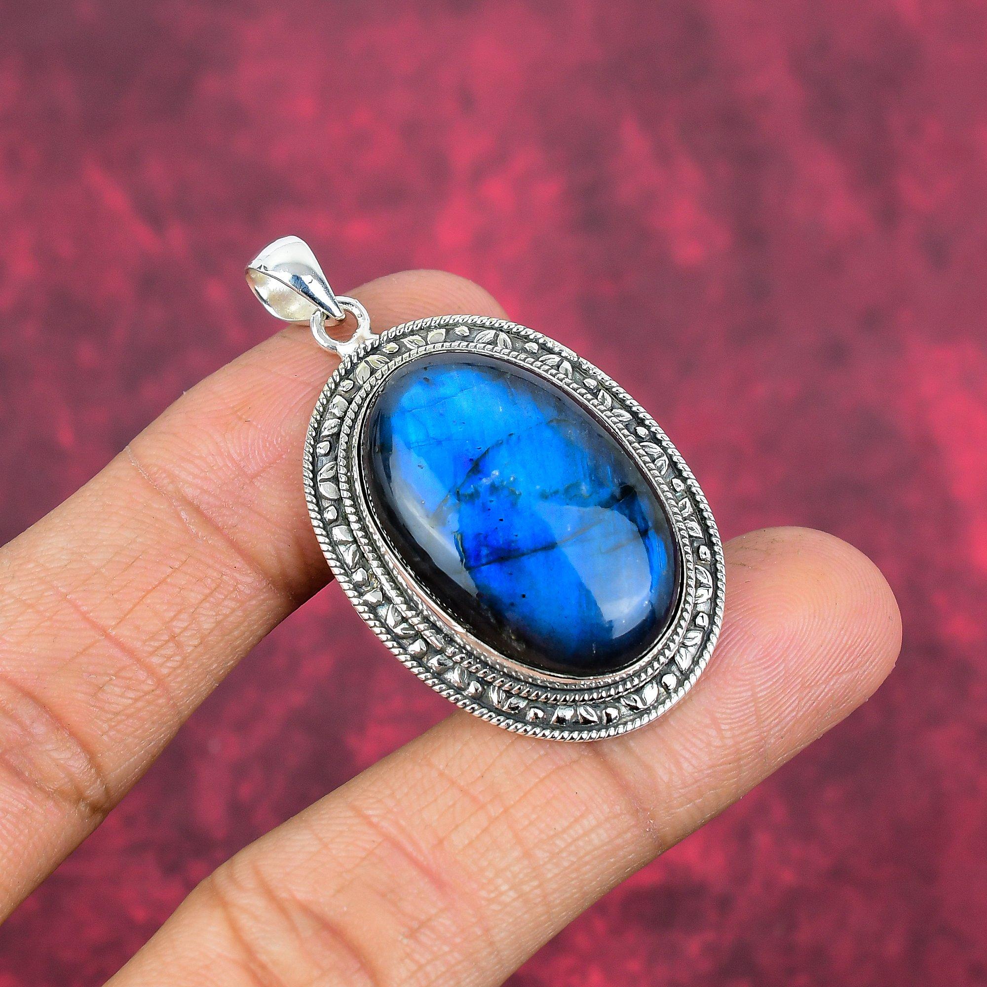 Colgante de labradorita, piedra preciosa hecha a mano, colgante de plata de ley 925, joyería antigua, para regalo, joyería de plata.