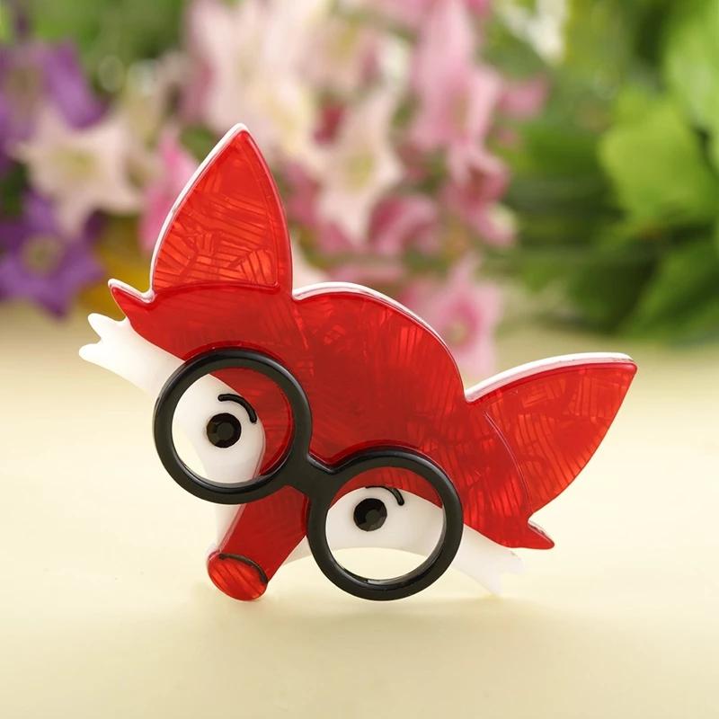 Blucome Acrylic Black Glasses Fox Shape Brooches Handmade Women Kid Animal Brooch Cartoon Brooch Pins Lapel Badges DIY Adornment