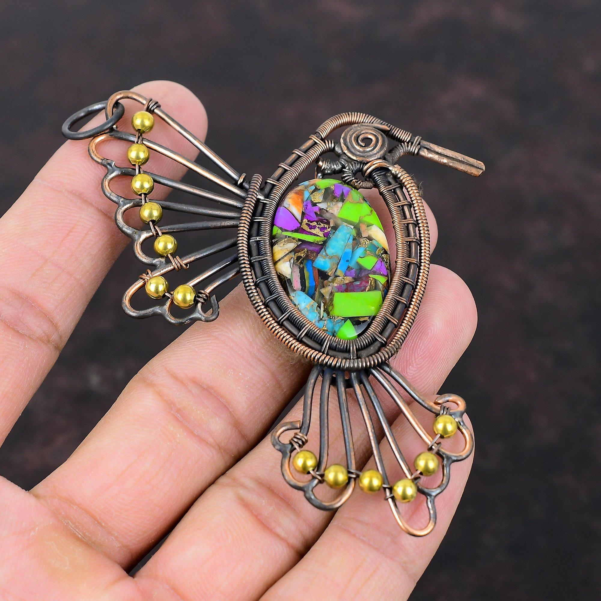 Fiesta Kingman Turquoise Pendant Copper Wire Wrapped Gemstone Pendant Multi Copper Turquoise Pendant Copper Wire Wrap Jewelry Bird Pendants