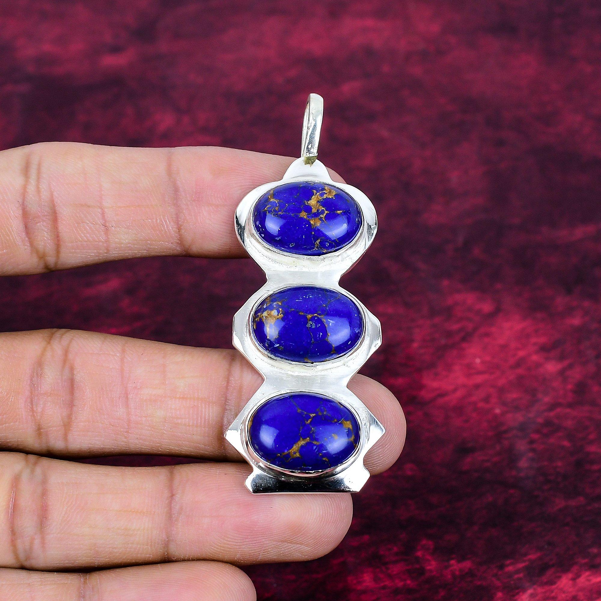 Blue Copper Turquoise Handmade Gemstone Pendant, 925 Solid Sterling Silver Pendant Antique Jewelry, For Engagement Gift