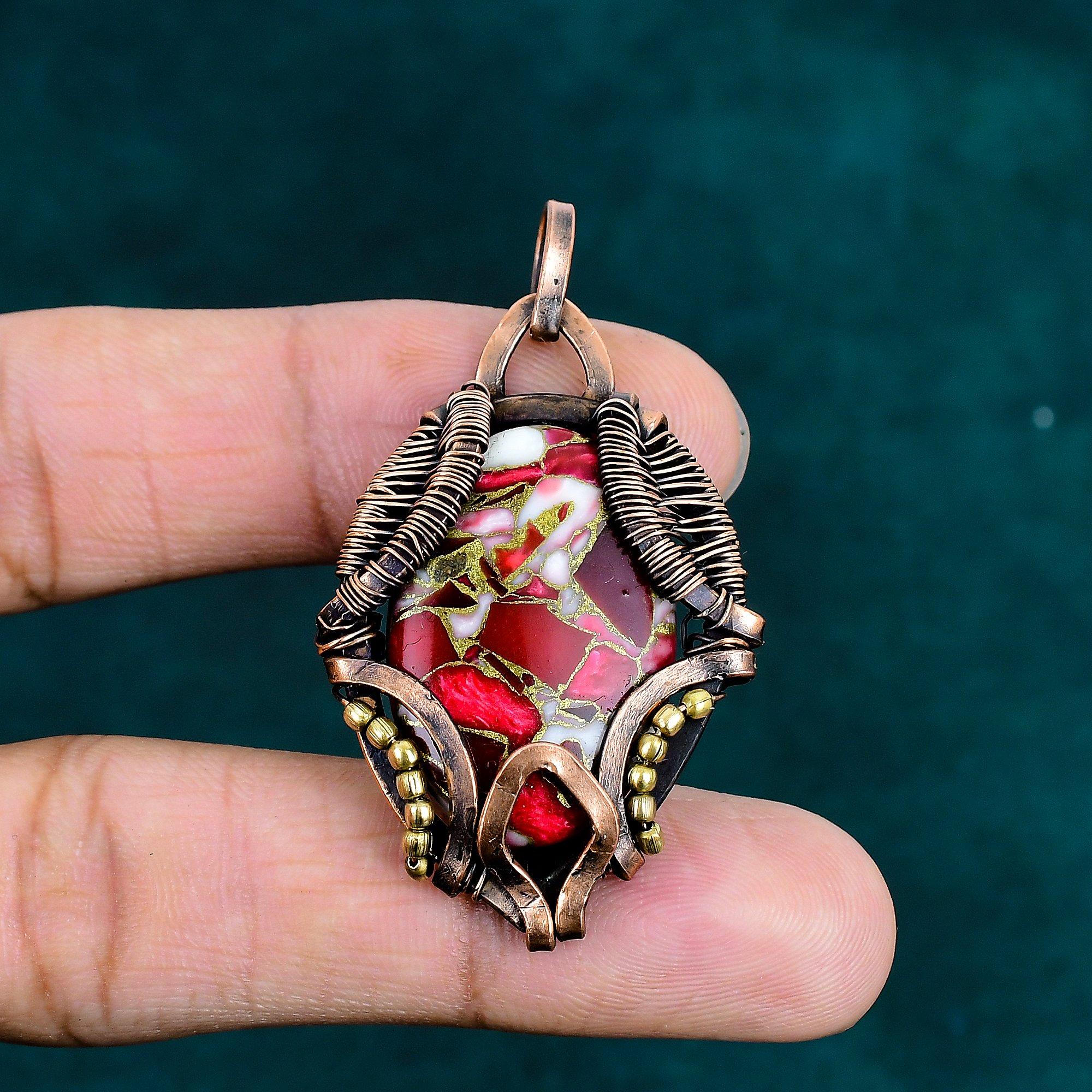 Kingman Red Mohave Copper Turquoise Pendant Copper Pendant Handmade Pendant Natural Gemstone Jewelry Gift for Mom Latest Collection Pendant