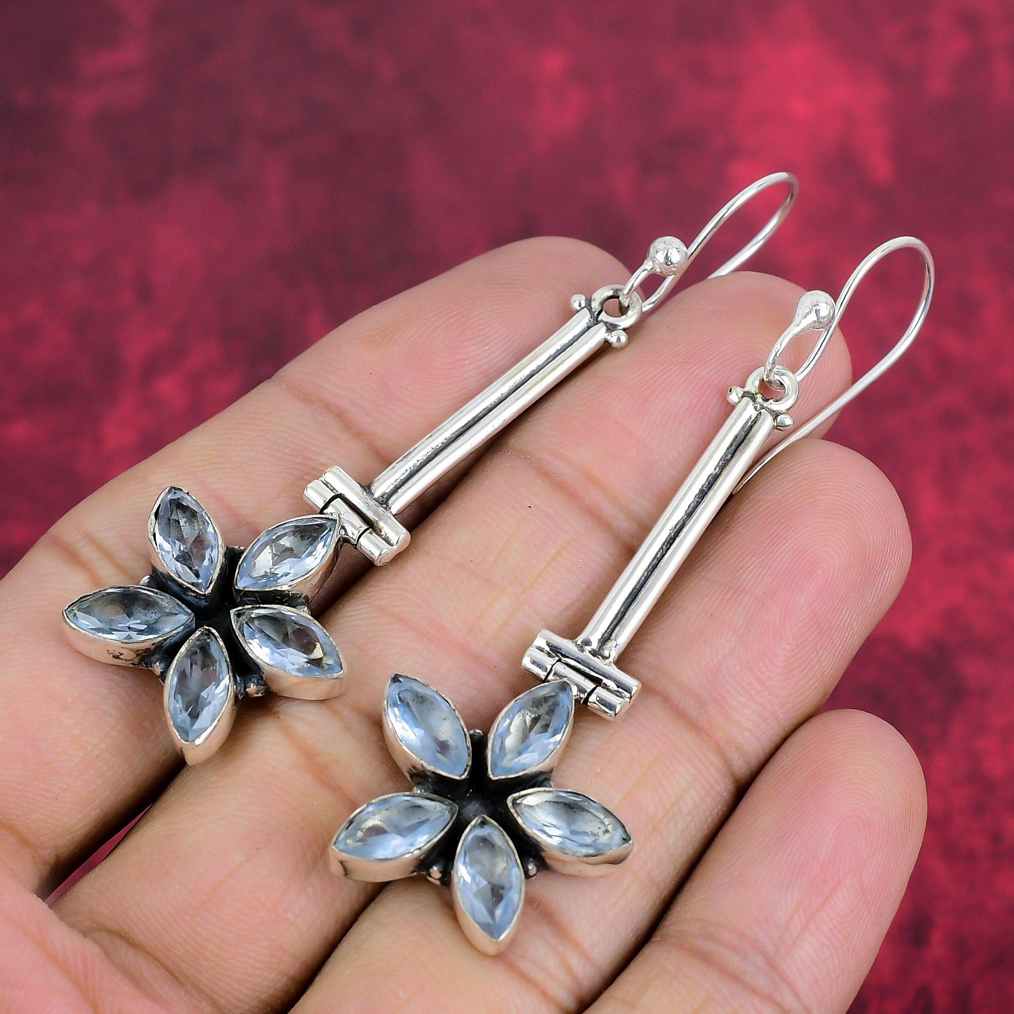 Blue Topaz Earrings Jewelry, AAA+ Gemstone Jewelry, 925 Sterling Silver Jewelry, Handmade Gorgeous Earrings For Love