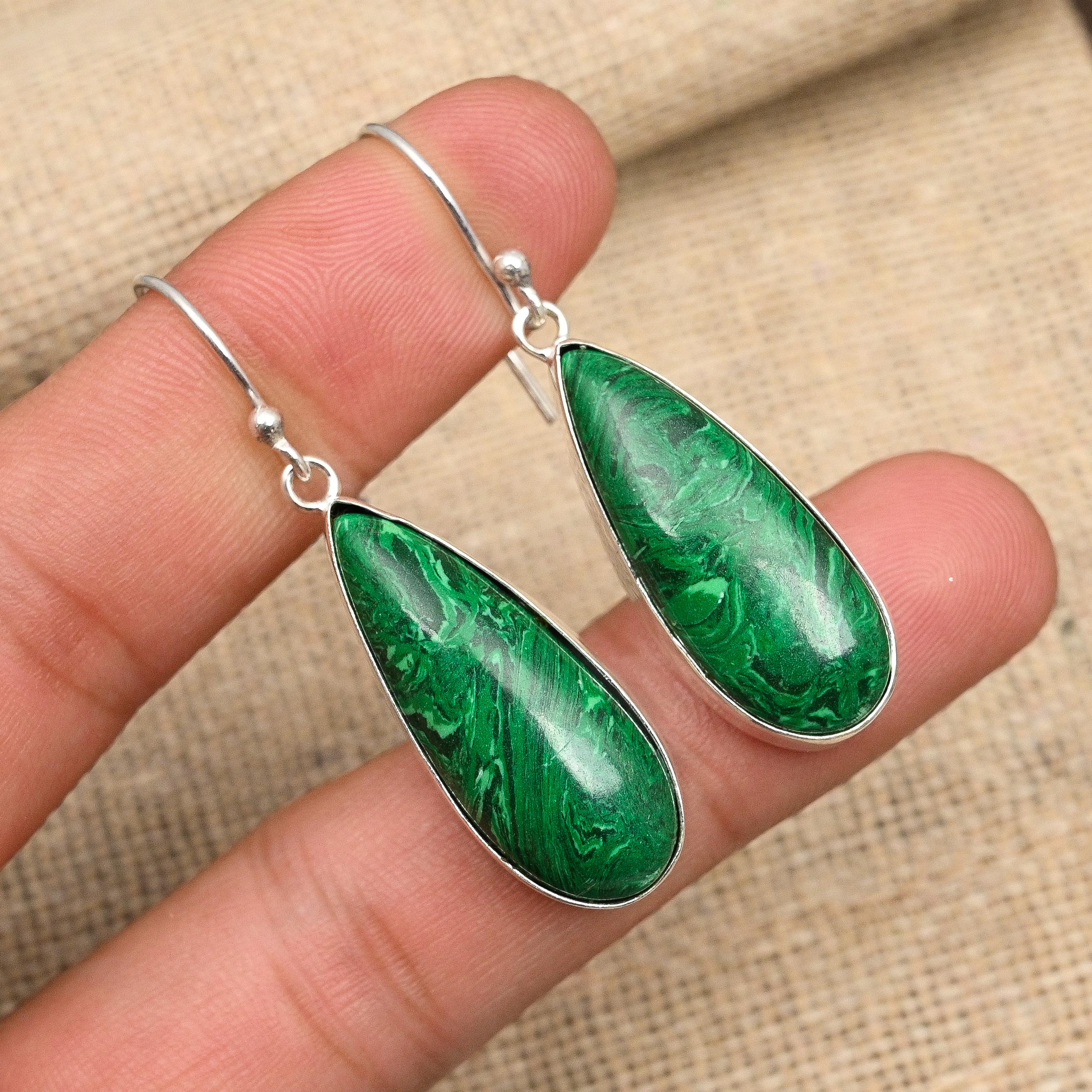 Amazing Malachite Gemstone Handmade 925 Sterling Silver Earring Jewelry