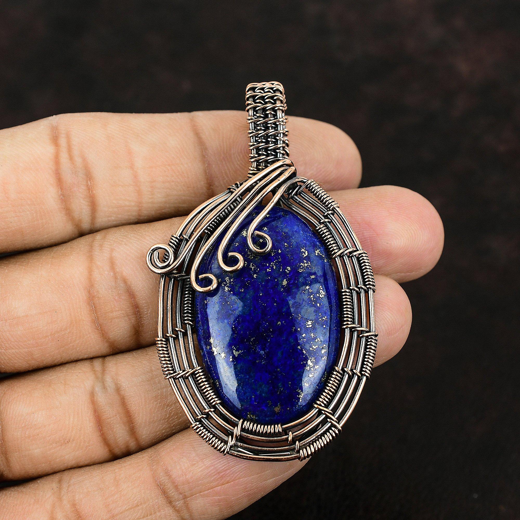 Lapis Lazuli Copper Pendant Copper Wire Wrapped Pendant Copper Lapis Lazuli Jewelry Handmade Pendant Gift For Her Natural Gemstone Jewelry