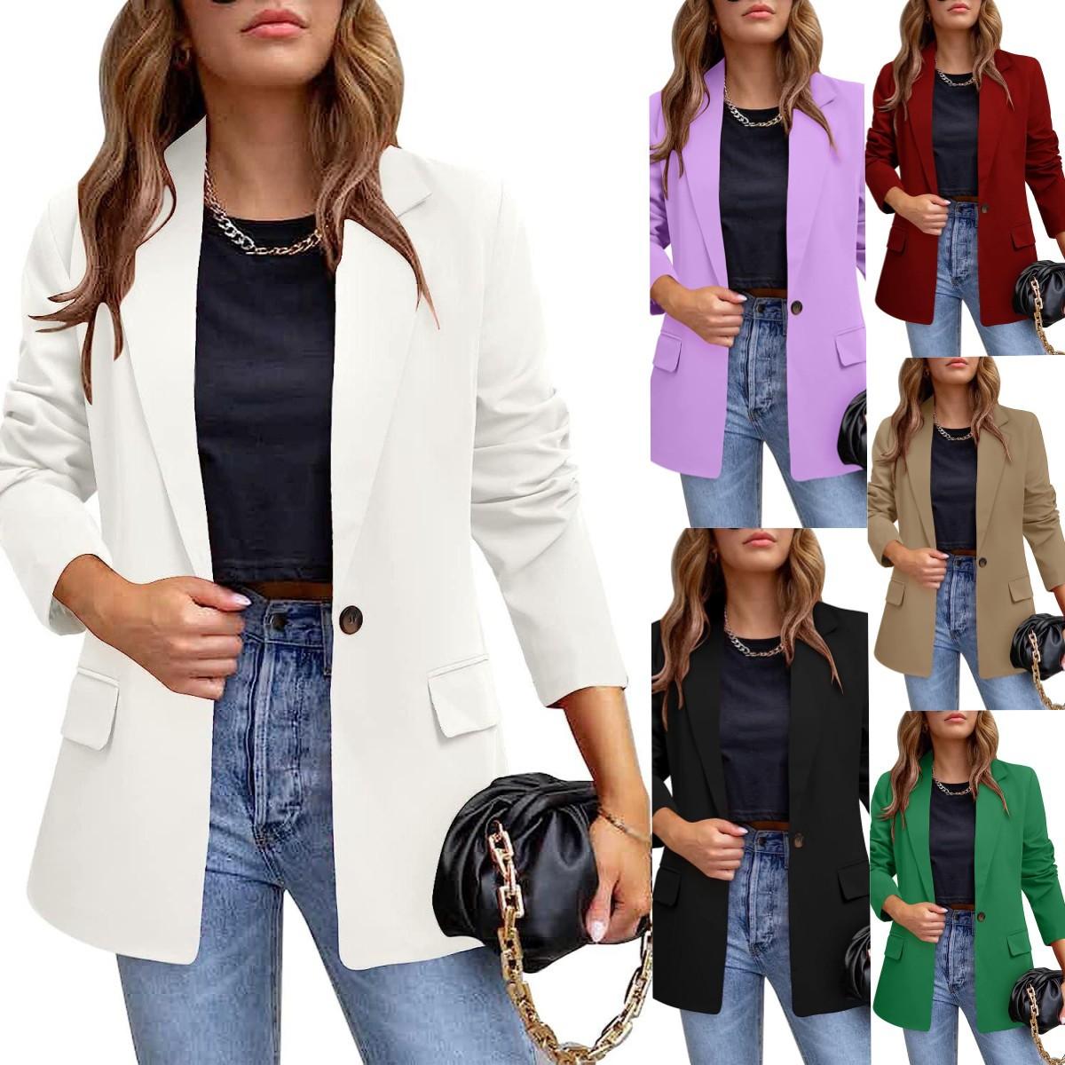 Women's Autumn Winter New Jacket - Stylish Commuter Slim-Fit Pocket Blazer Coat for Office Wear, Elegant and Professional Outerwear for Women