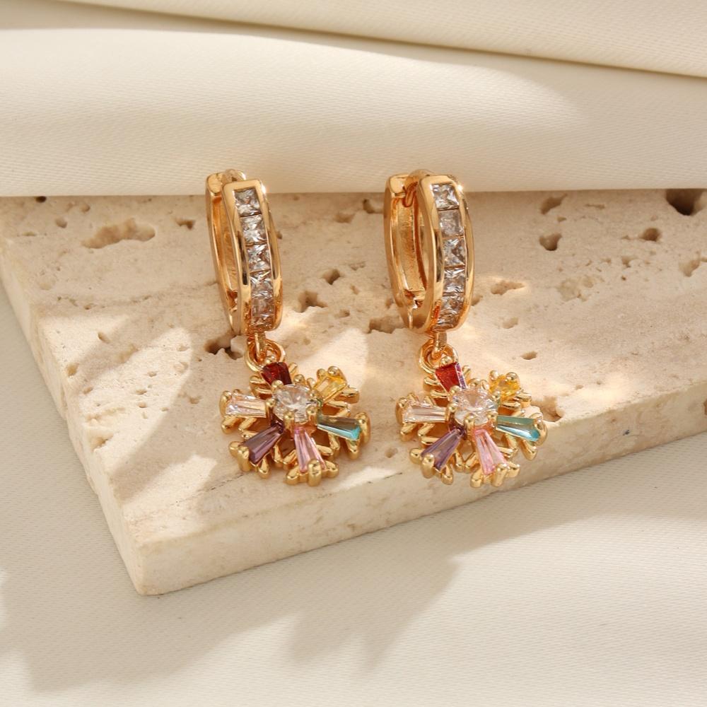 1 Pair Fashion Colorful Snowflake Zirconia Dangle Earrings for Women Golden Earring Jewelry Wedding Party Accessories
