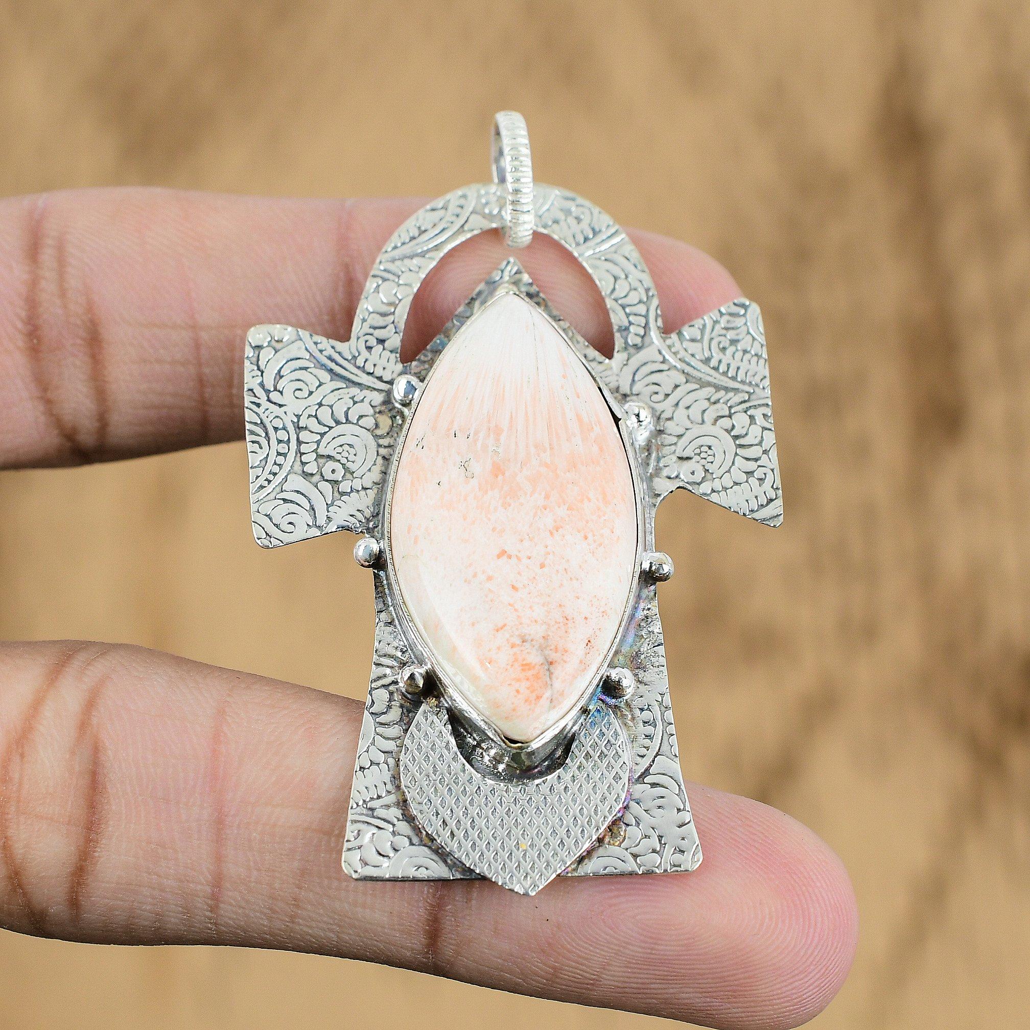 Natural Scolecite Gemstone Indian Jewelry 925 Sterling Silver Pendant For Girls