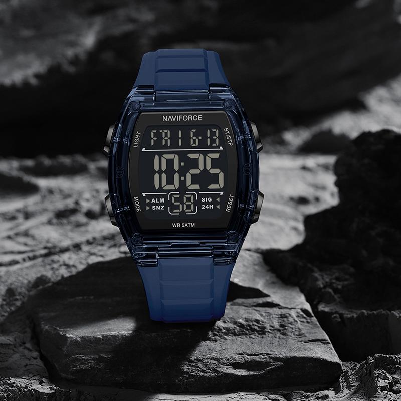 Naviforce Original Outdoor Men Boys LCD Digital Watch Calendar Chronograph Waterproof Night Pattern Silicone Strap Casual Fashion Watch NF6106