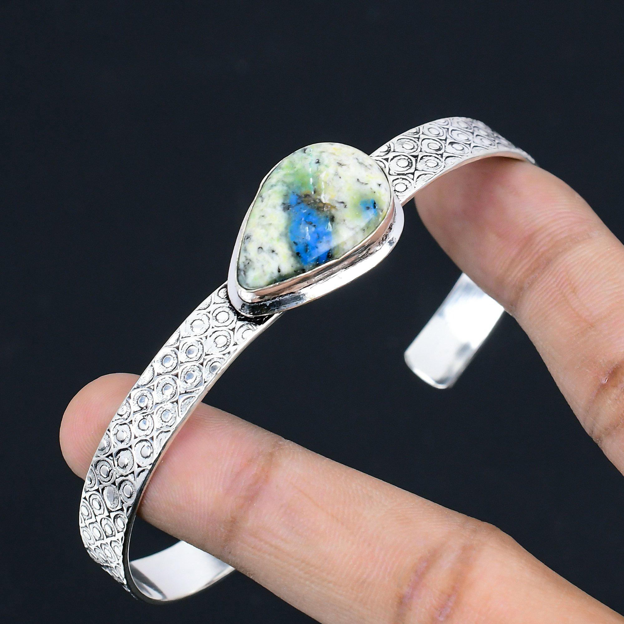 Bracelet Unique en Argent Sterling 925 avec Pierre Précieuse Jaspe K2 Forme Poire pour Anniversaire