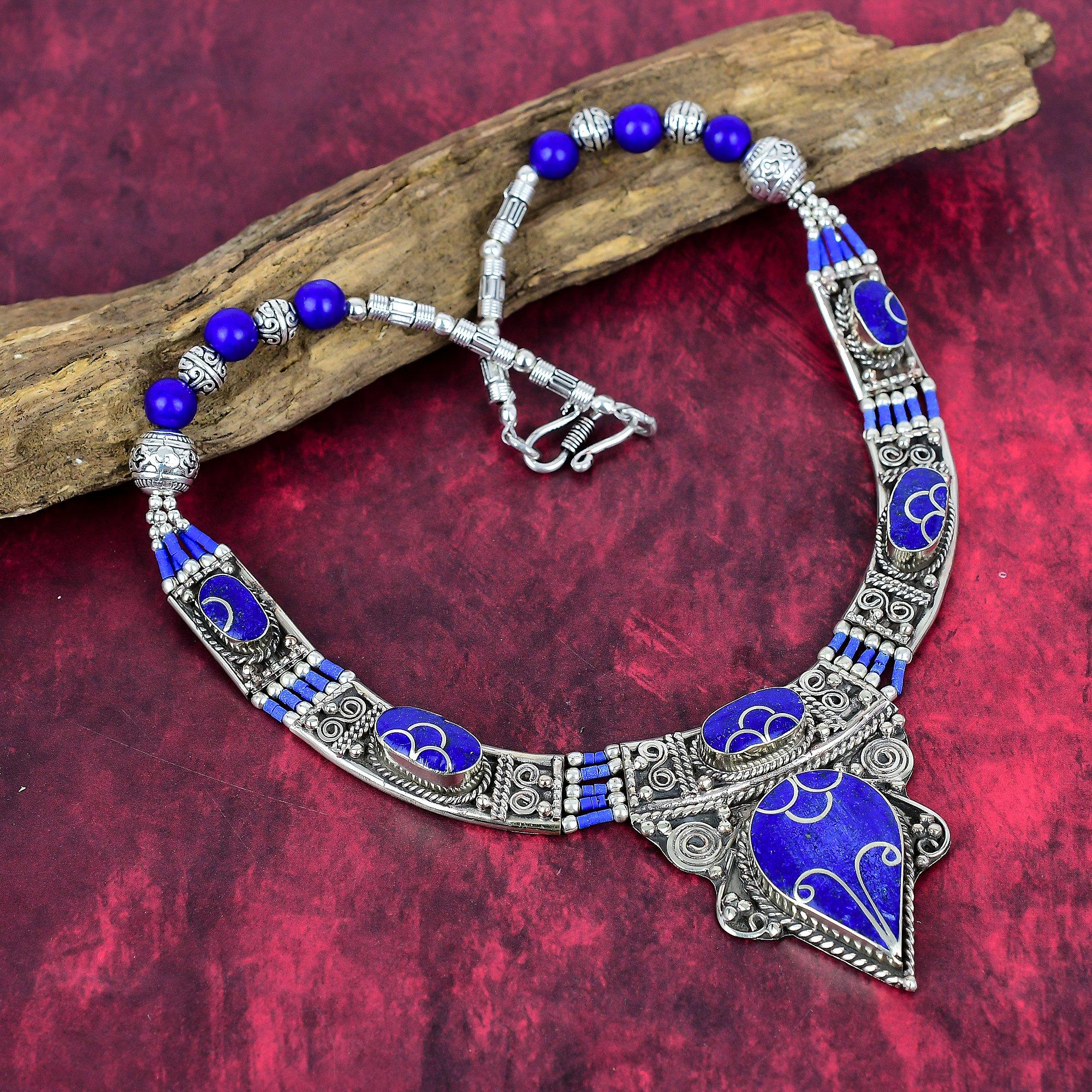 Lapis Lazuli Necklace Handmade Nepali Jewelry, 925 Solid Sterling Silver Necklace Designer Gemstone Jewelry Necklace Gift For Mom