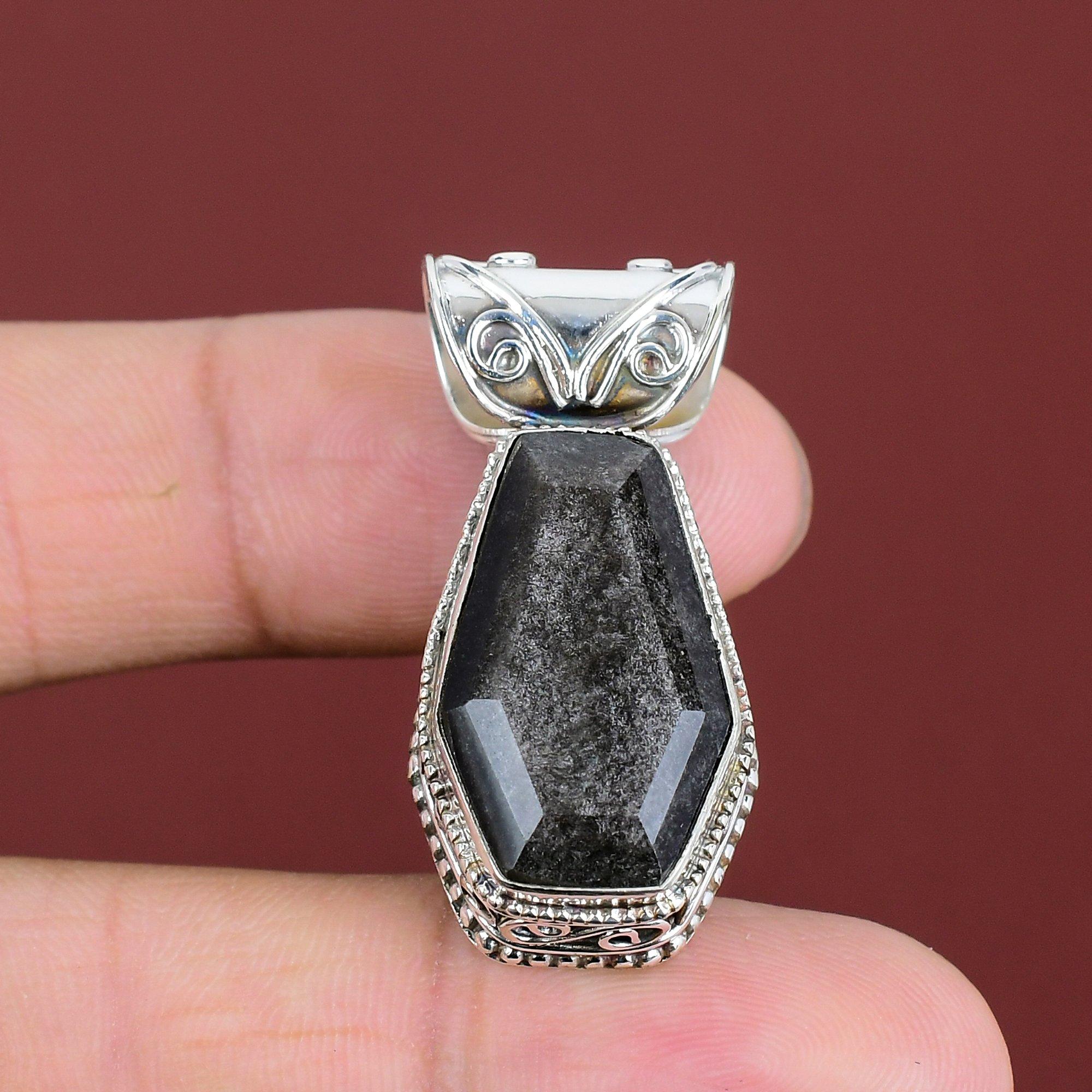 Silver Sheen Obsidian Pendant Original Gemstone Pendant Vintage Jewelry 925 Sterling Silver Pendant Handmade Dainty Pendant Anniversary Gift