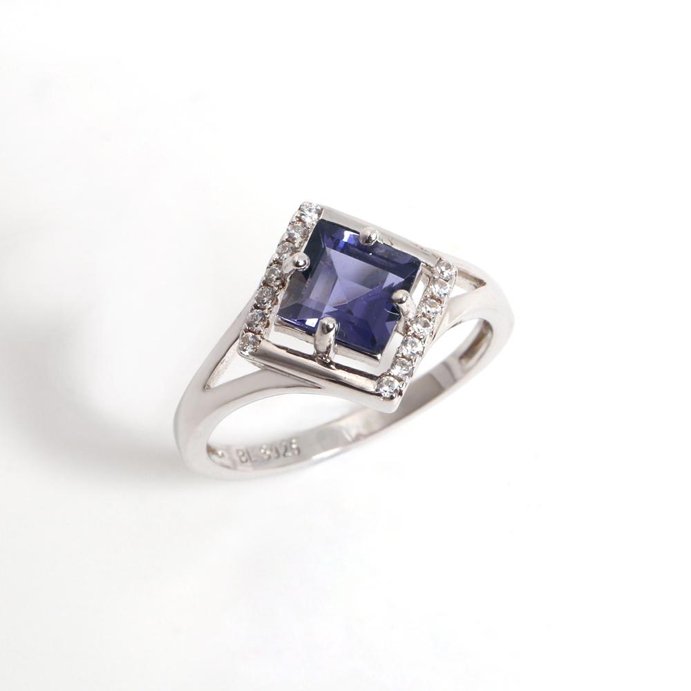 Luxury Square Design Natural Cordierite Ring 925 Sterling Silver Fine Jewelry for Women Anniversary & Banquet & Party Gifts