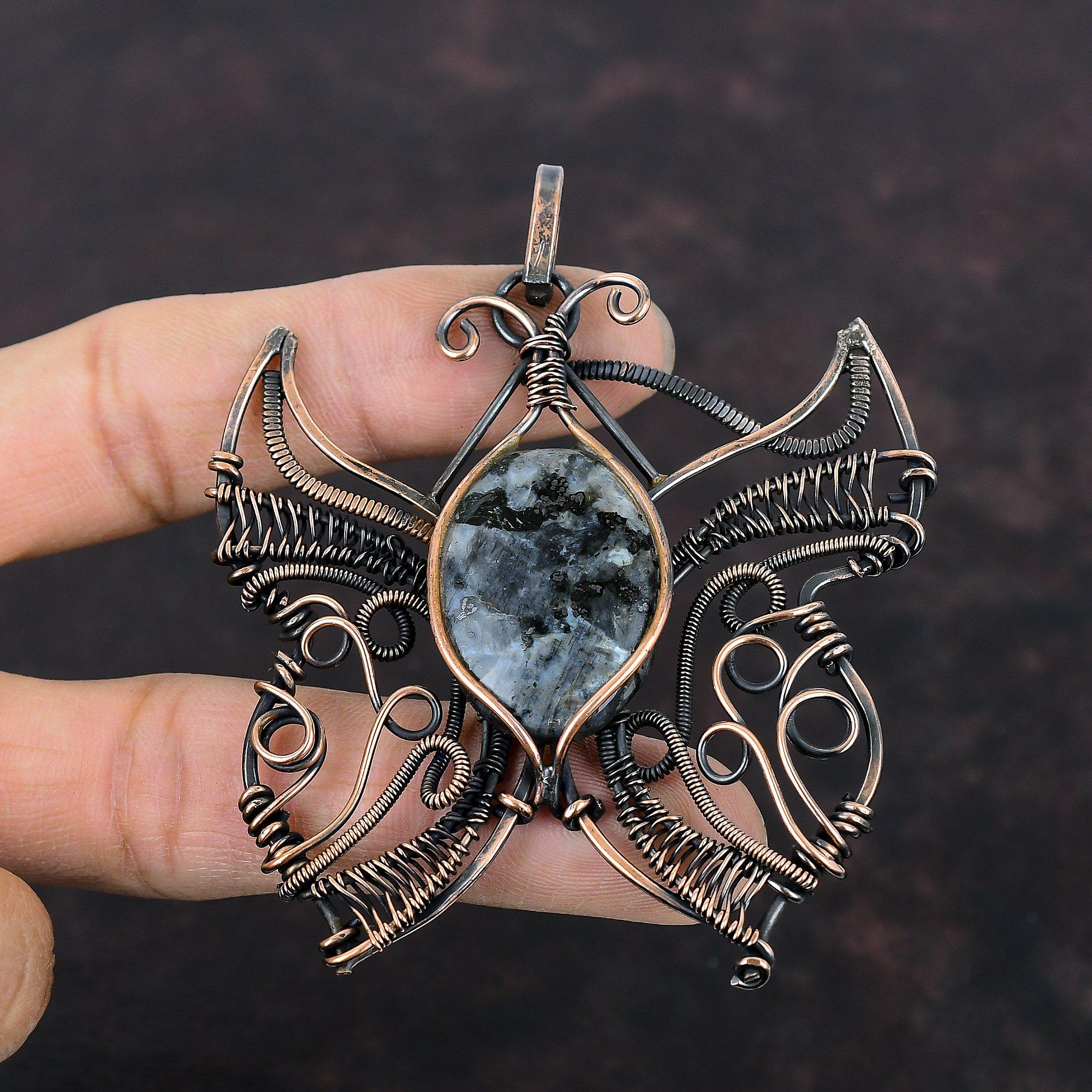 Larvikite Pendant Copper Wire Wrapped Pendant Larvikite Butterfly Jewelry Handmade Elegant Pendant Gemstone Copper Jewelry Pendant For Women
