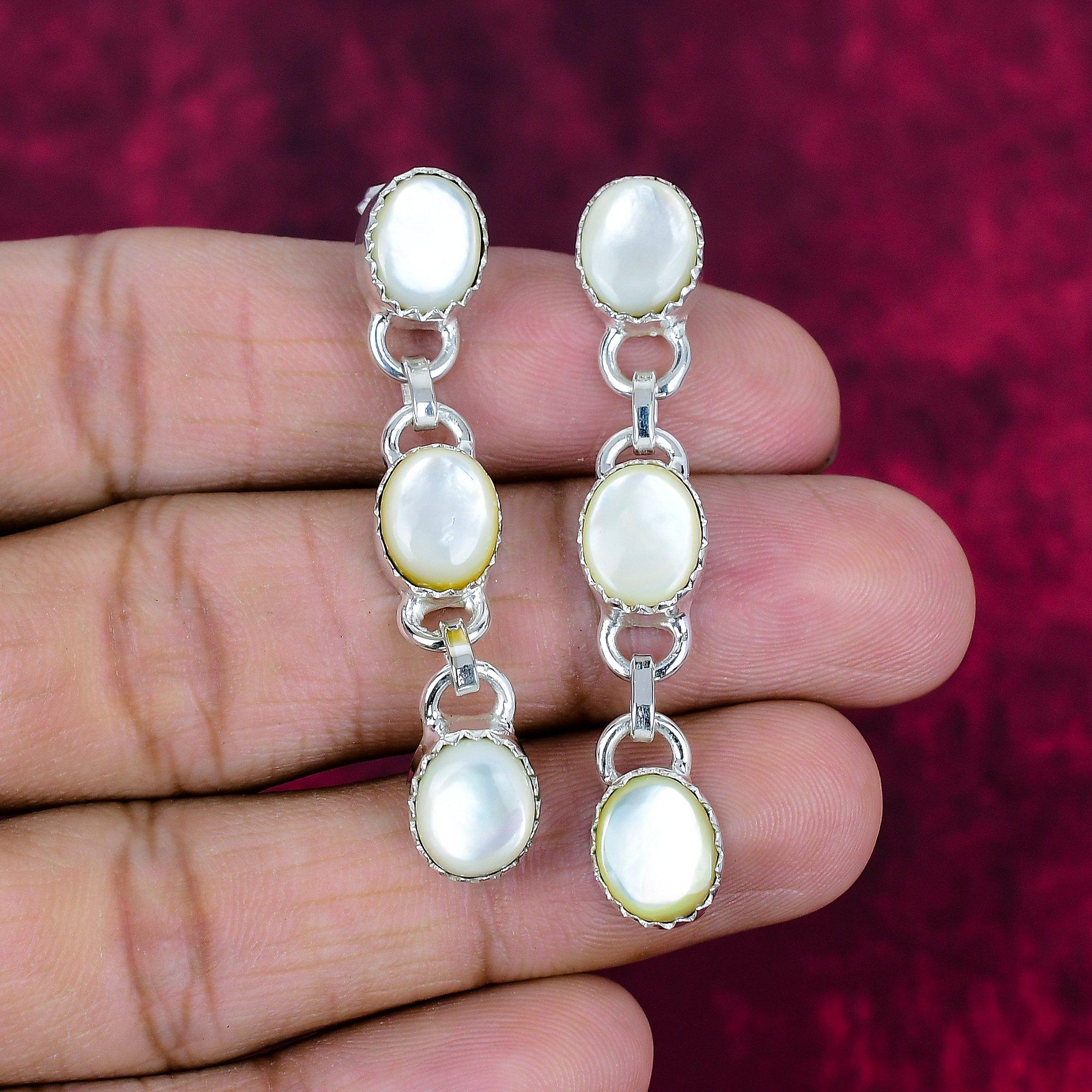 Mother Of Pearl Earrings, 925 Solid Sterling Silver Earrings Handmade Gemstone Jewelry, Gifts For Wife Brand New Earrings