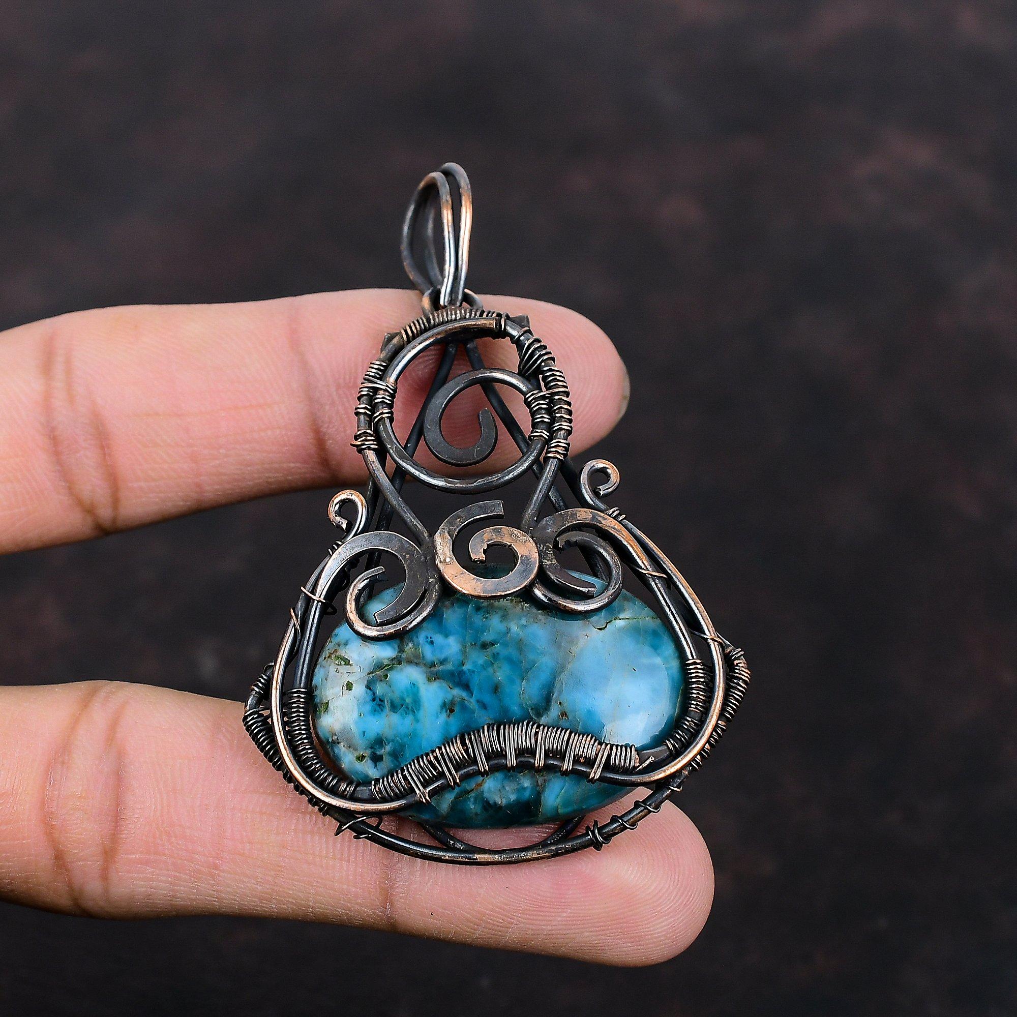 Neon Apatite Pendant Copper Wire Wrapped Pendant Designer Pendant Neon Apatite Jewelry Gemstone Pendant Handmade Copper Jewelry Wedding Gift