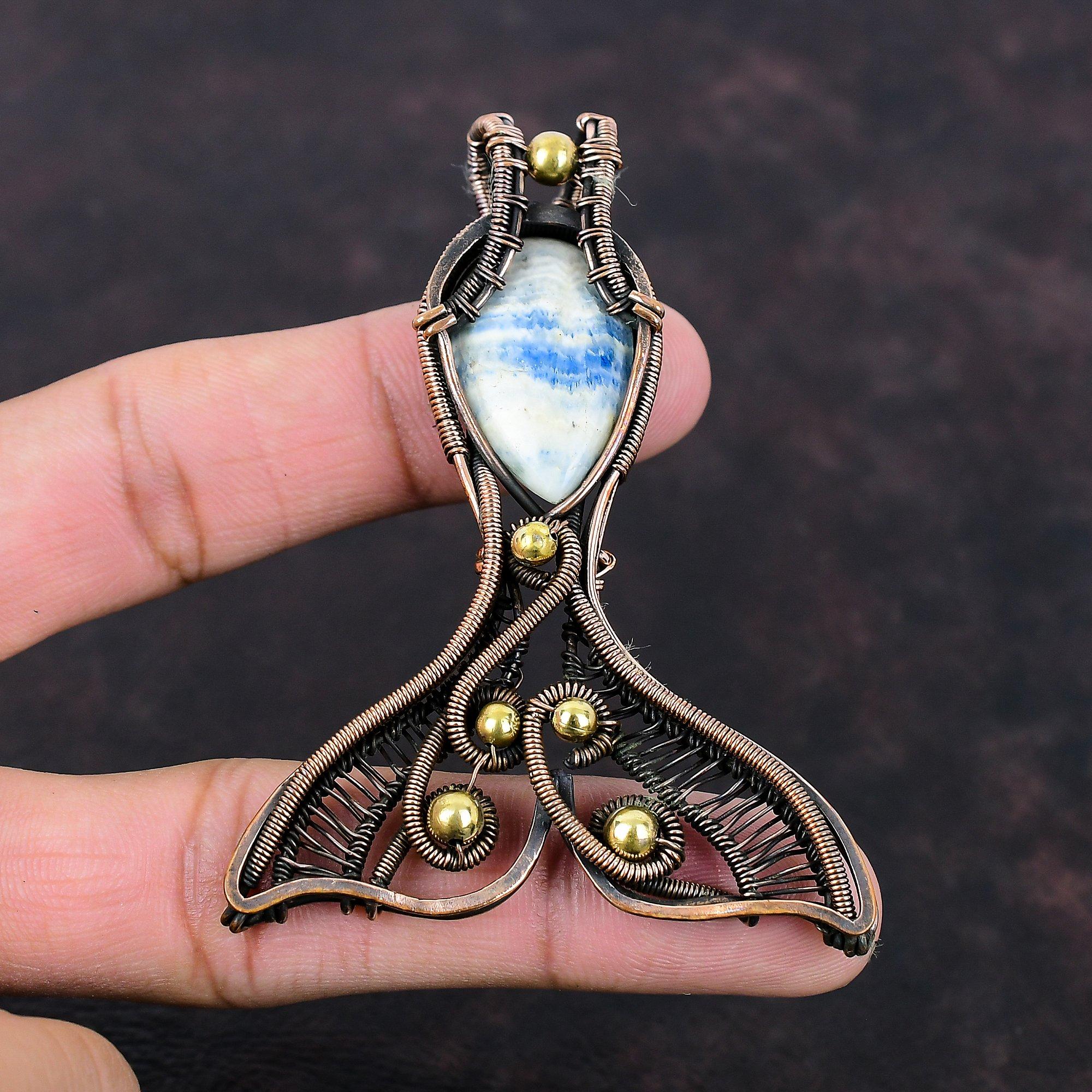 Blue Scheelite Pendant Copper Wire Wrapped Pendant Handmade Real Gemstone Pendant Copper Jewelry Fish Pendant Gift For Him Wire Wrap Jewelry