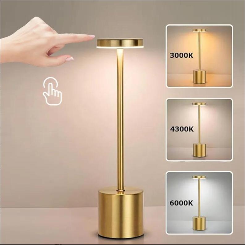 Modern LED Touch Control Metal Table Lamp USB Rechargeable, 3-Color Dimmable Desk Light for Bedroom, Living Room, Office, Home Decoration