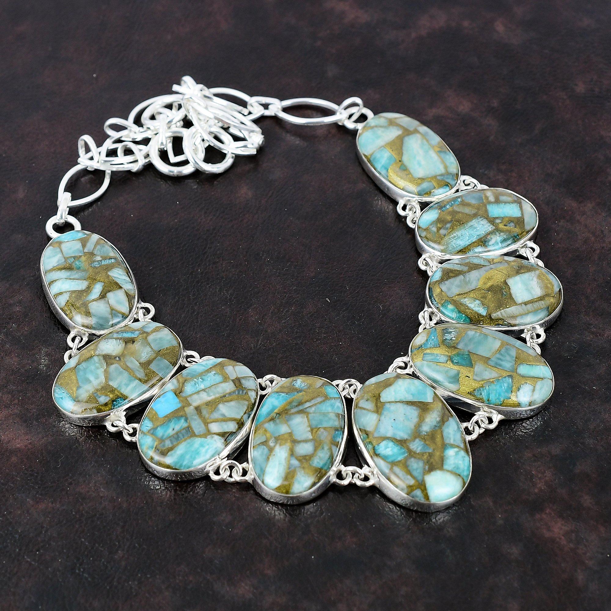 Copper Amazonite Necklace 925 Sterling Silver Necklace Handmade Jewelry Adjustable Chain Necklace Gift For Mother Designer Gemstone Necklace