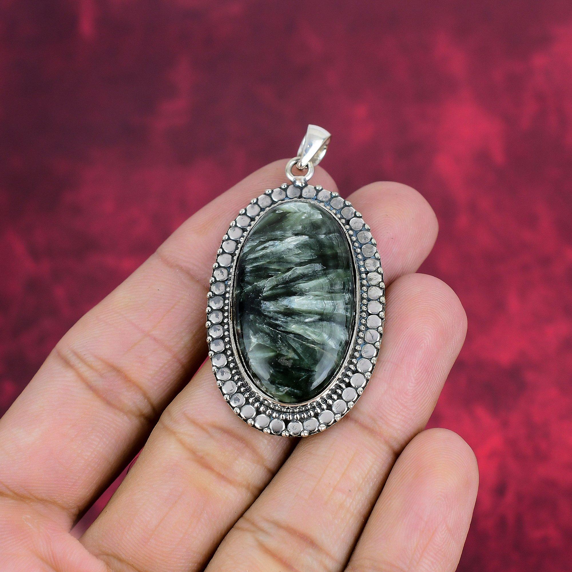 Seraphinite Pendant, 925 Solid Sterling Silver Pendant Handmade Gemstone Jewelry, Gifts For Wife Brand New Pendant