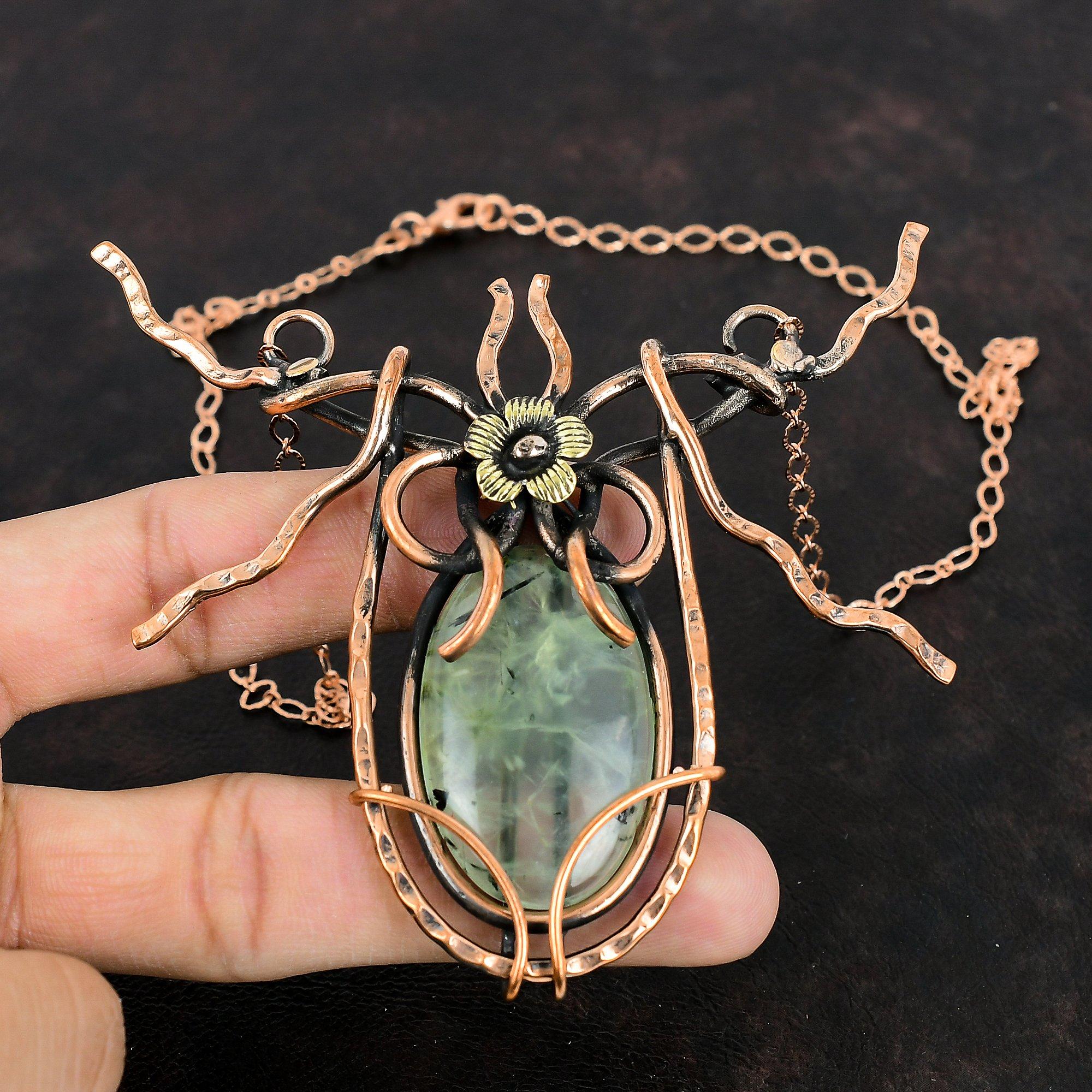 Moss Prehnite Necklace Copper Wire Wrapped Jewelry Adjustable Chain Necklace Copper Necklace Handmade Gemstone Jewelry Wire Wrapped Necklace