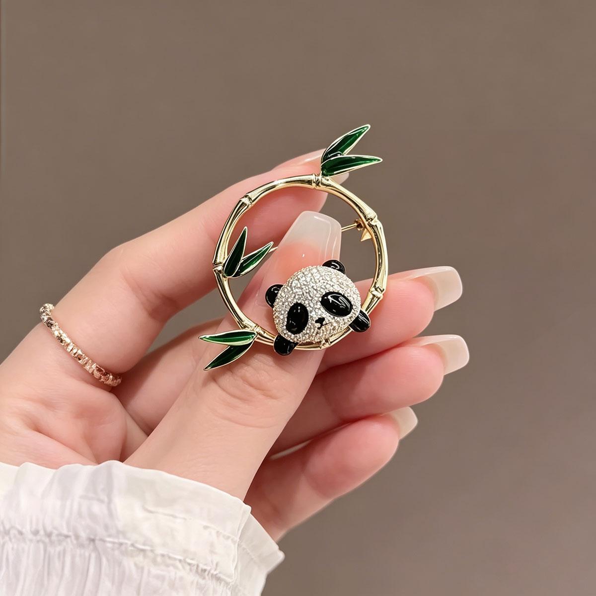 Cute New Chinese Style Panda Brooch for Women, Chinese Style Daily Bamboo Report Safety Brooch, Festival High Rise Small Exquisite Pin
