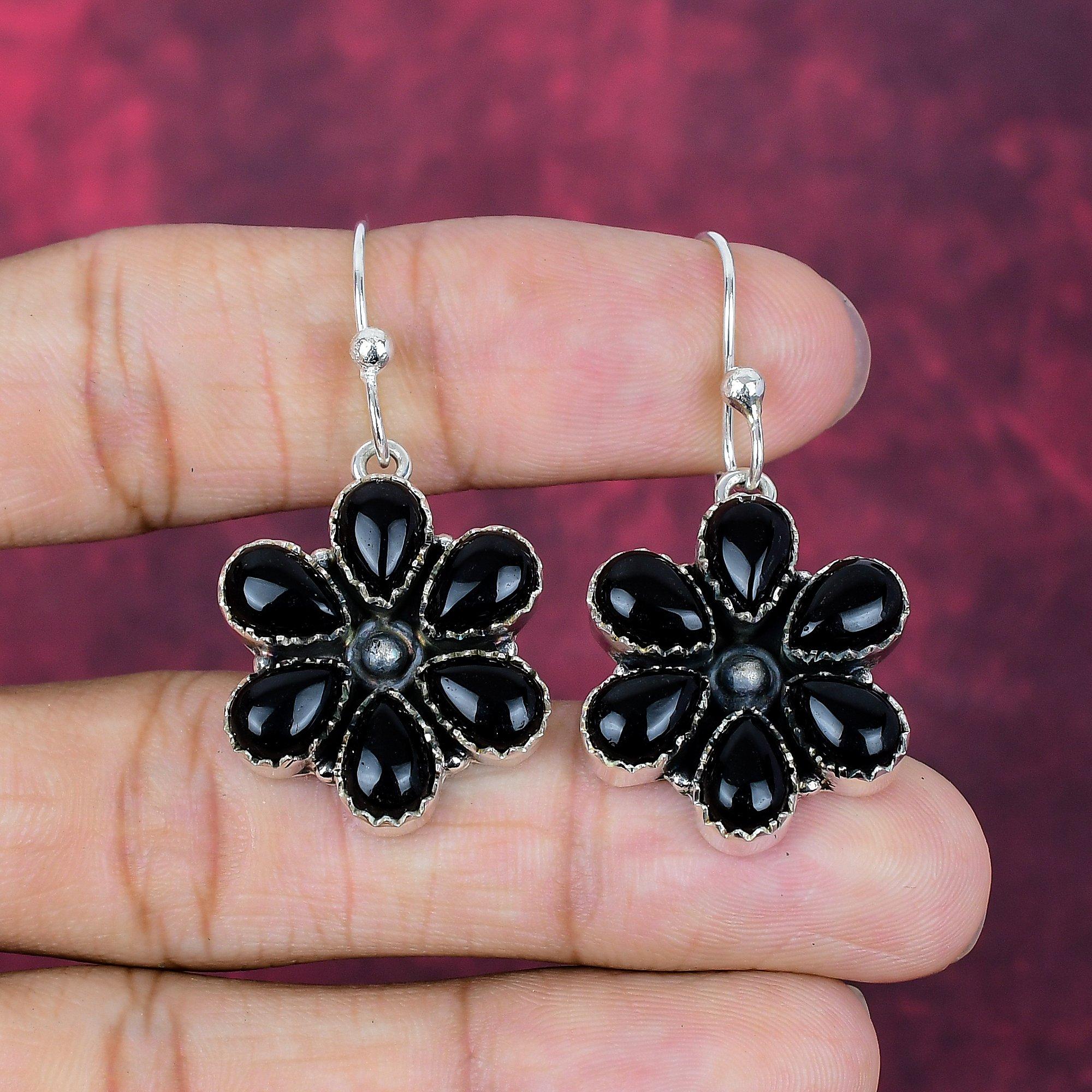 Black Onyx 925 Solid Sterling Silver Earrings, Handmade Gemstone Jewelry Earrings For Memorial Day