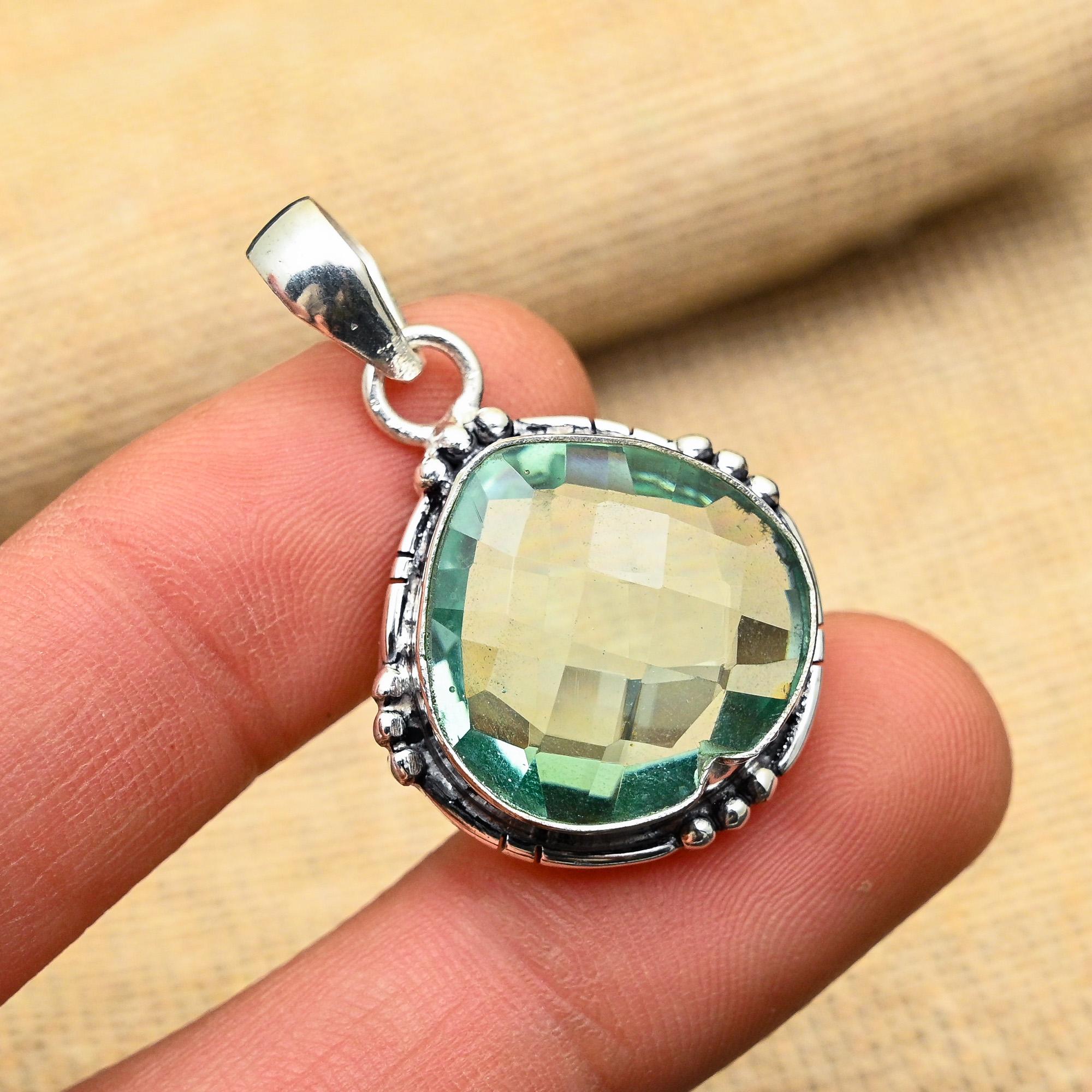 Aqua Apatite Gemstone Handmade 925 Sterling Silver Jewelry Pendant For Wedding Gift