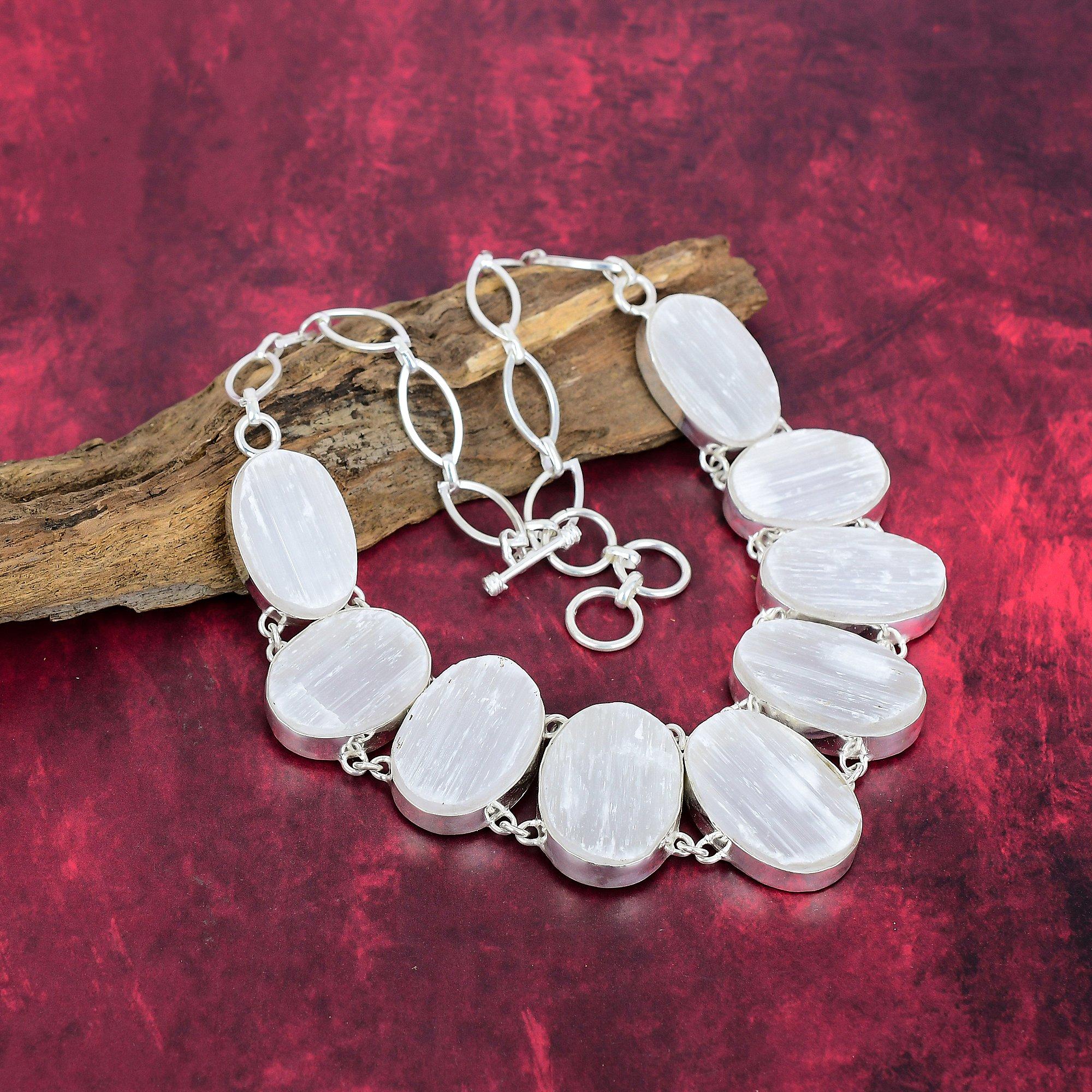Selenite Druzy Handmade Gemstone Necklace, 925 Solid Sterling Silver Necklace Antique Jewelry, For Thanksgiving