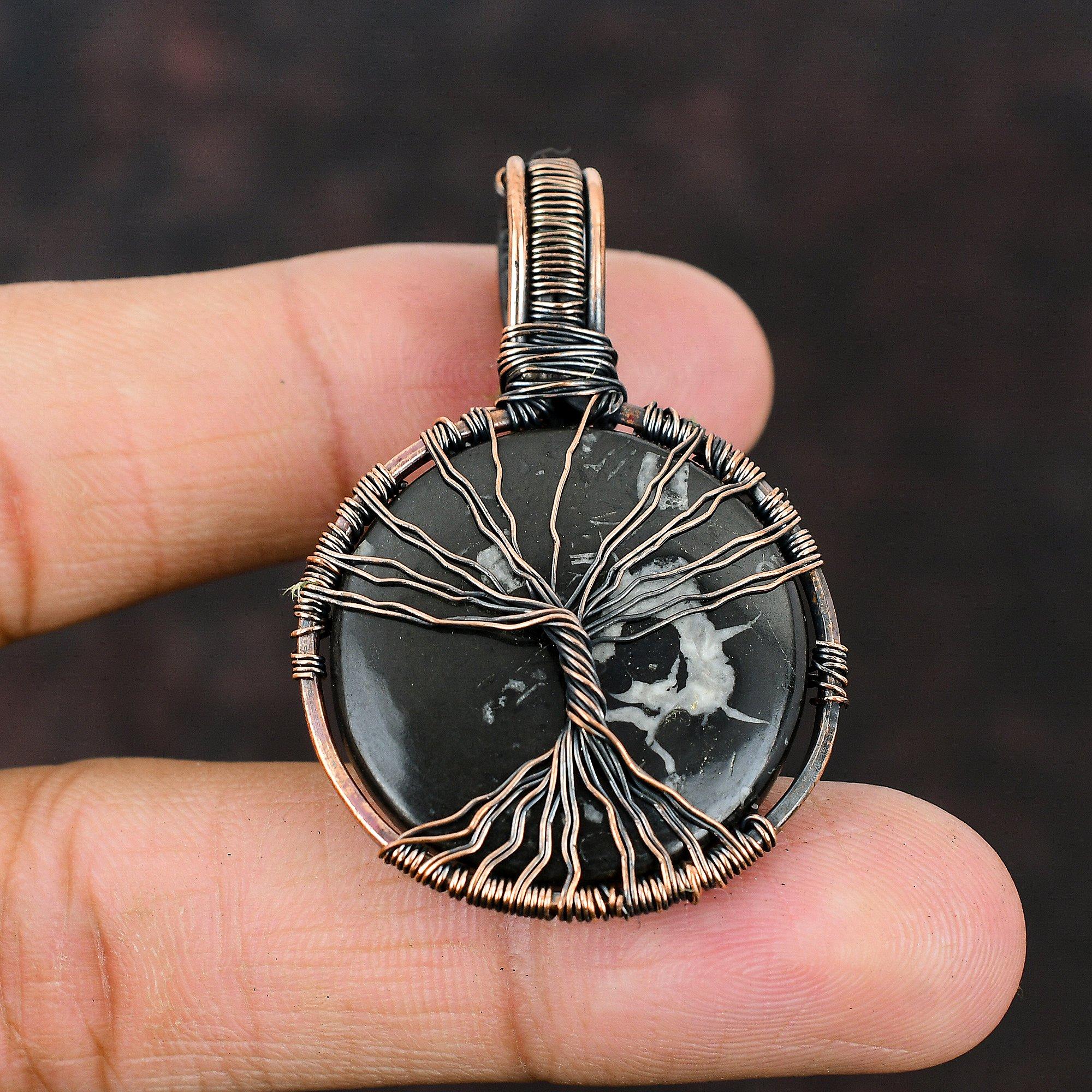 Baum des Lebens Marokkanischer Schlammriss Fossil Anhänger Kupferdraht umwickelter Anhänger Edelstein Handgefertigter Anhänger Geschenk Marokkanischer Schlammriss Fossil Schmuck