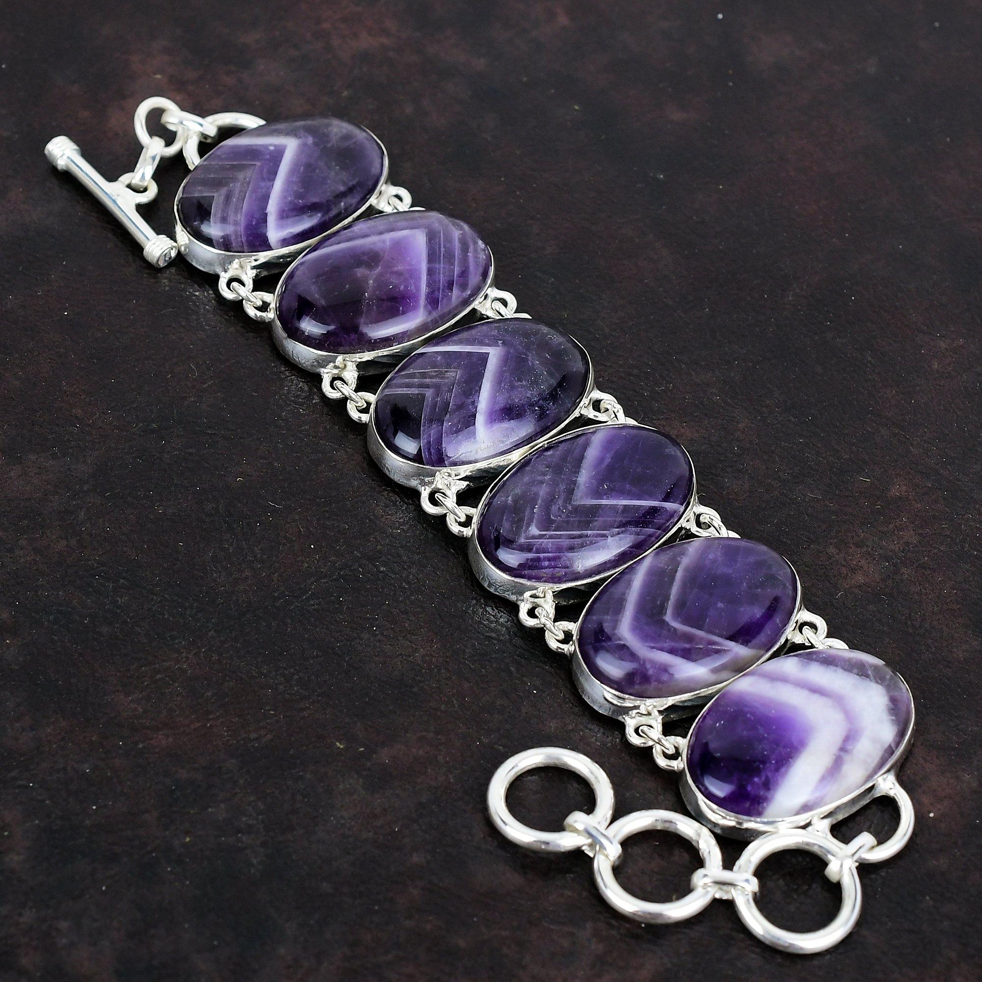 Chevron Amethyst Bracelet Natural Gemstone Jewelry 925 Sterling Silver Bracelet Adjustable Chain Handmade Bracelet Designer Jewelry for Gift