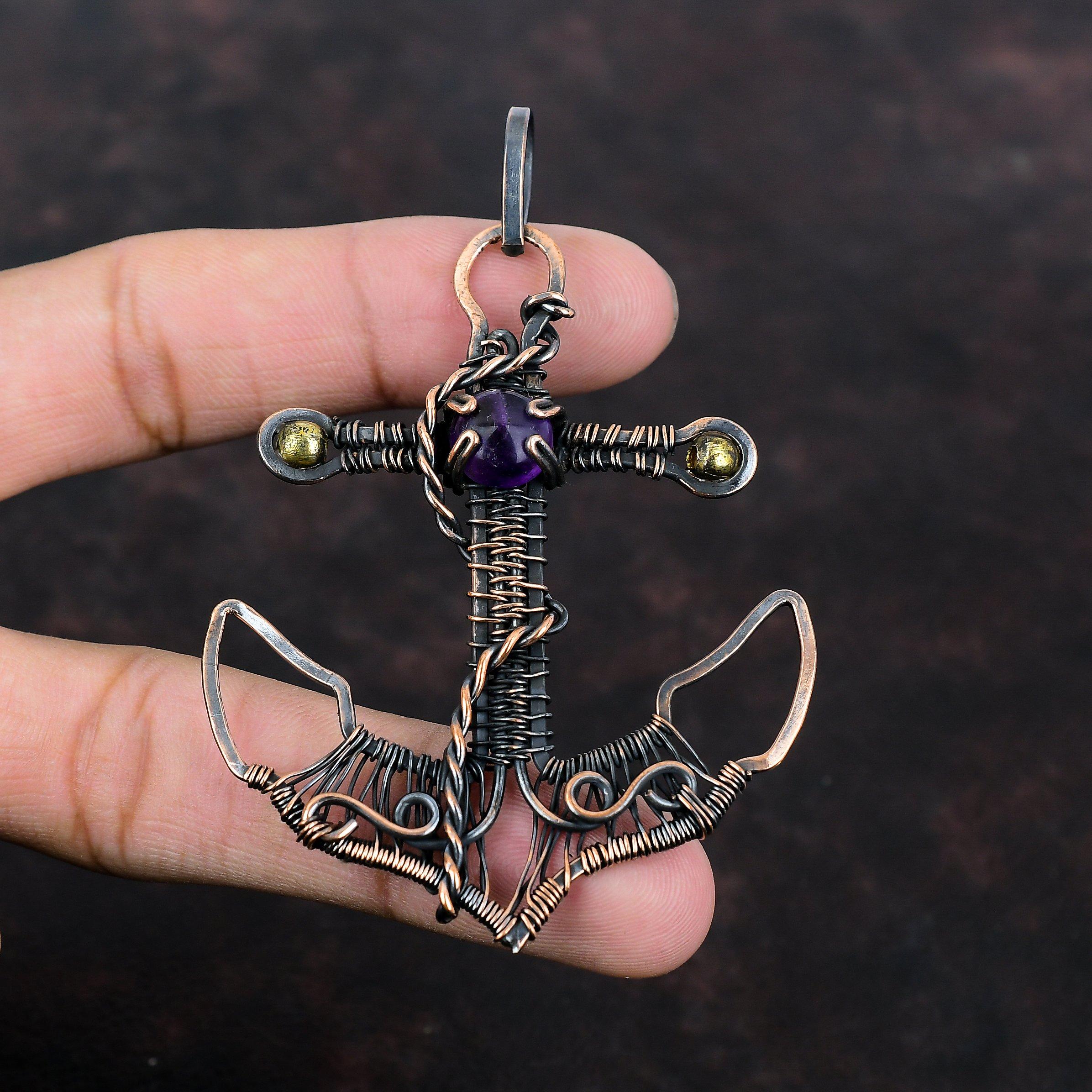Star Amethyst Pendant Copper Wire Wrapped Pendant Anchor Pendant Copper Jewelry Natural Gemstone Pendant Handmade Wire Jewelry Gift For Her