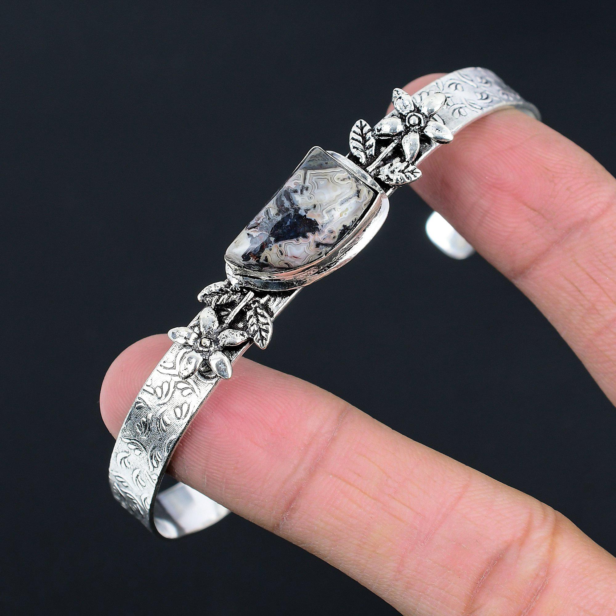 Freundschaftstag Sale Crazy Lace Achat Stein 925 Silber Blume Neues Armreif Schmuck