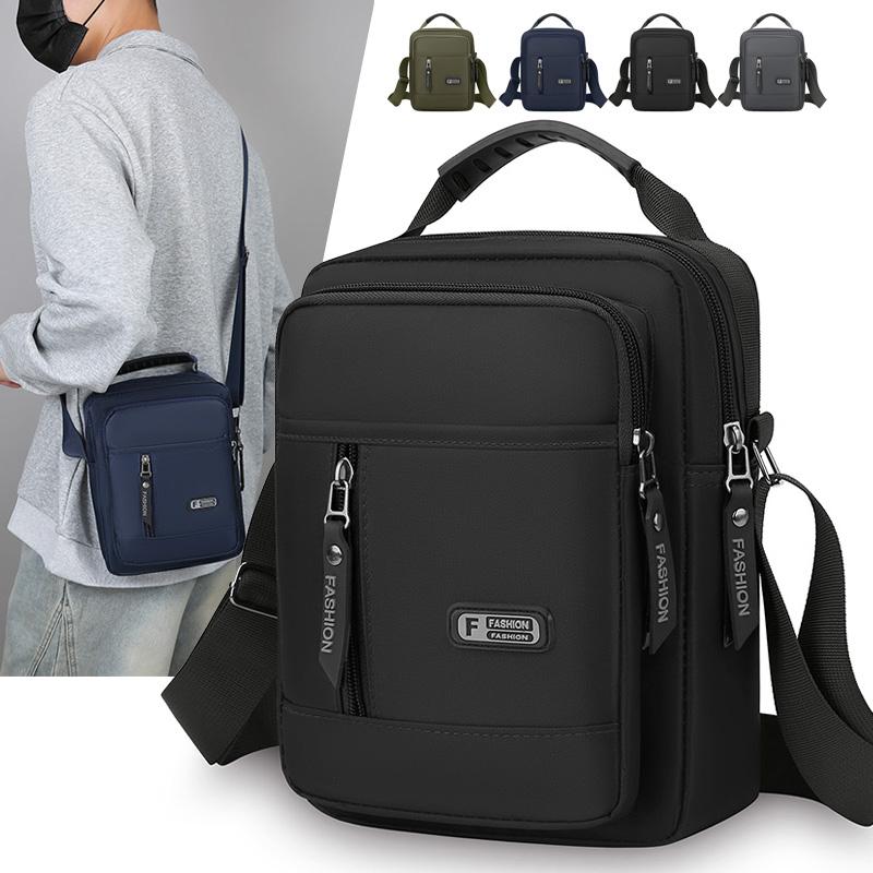 Men's Multifunctional Shoulder Bag Water-Resistant Briefcase Durable Oxford Cloth Business Tote with Multiple Compartments