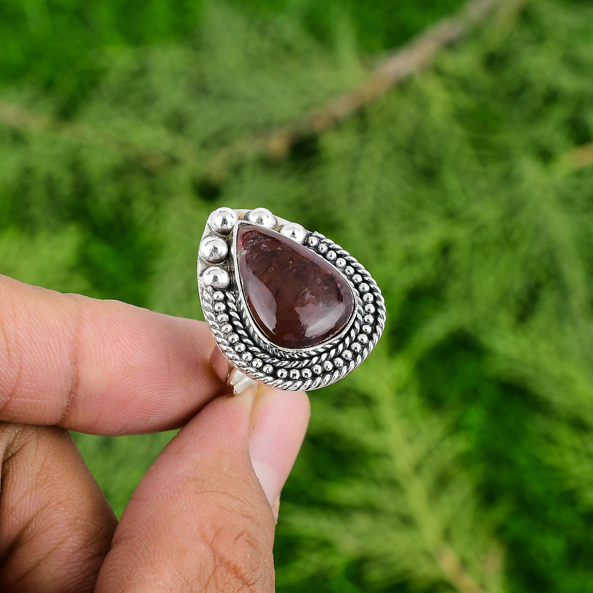 925 Silver Natural Red Mookaite Birthday Bezel Statement Artisan Engagement Ring
