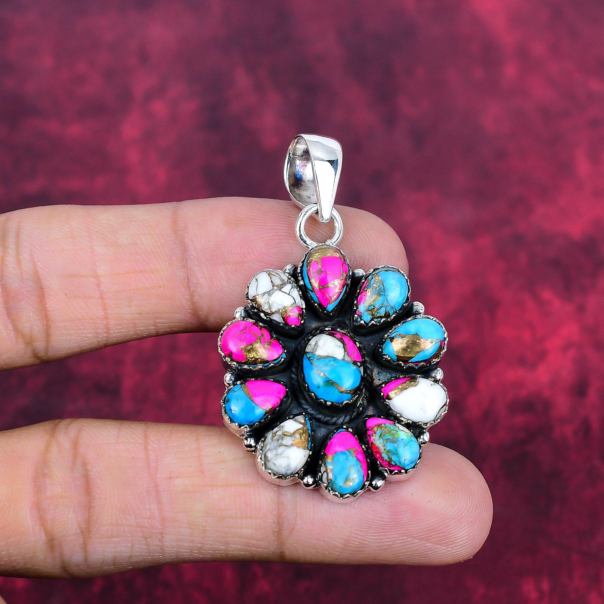 Cotton Candy Turquoise Handmade Gemstone Pendant, 925 Solid Sterling Silver Pendant Antique Jewelry, For Engagement Gift