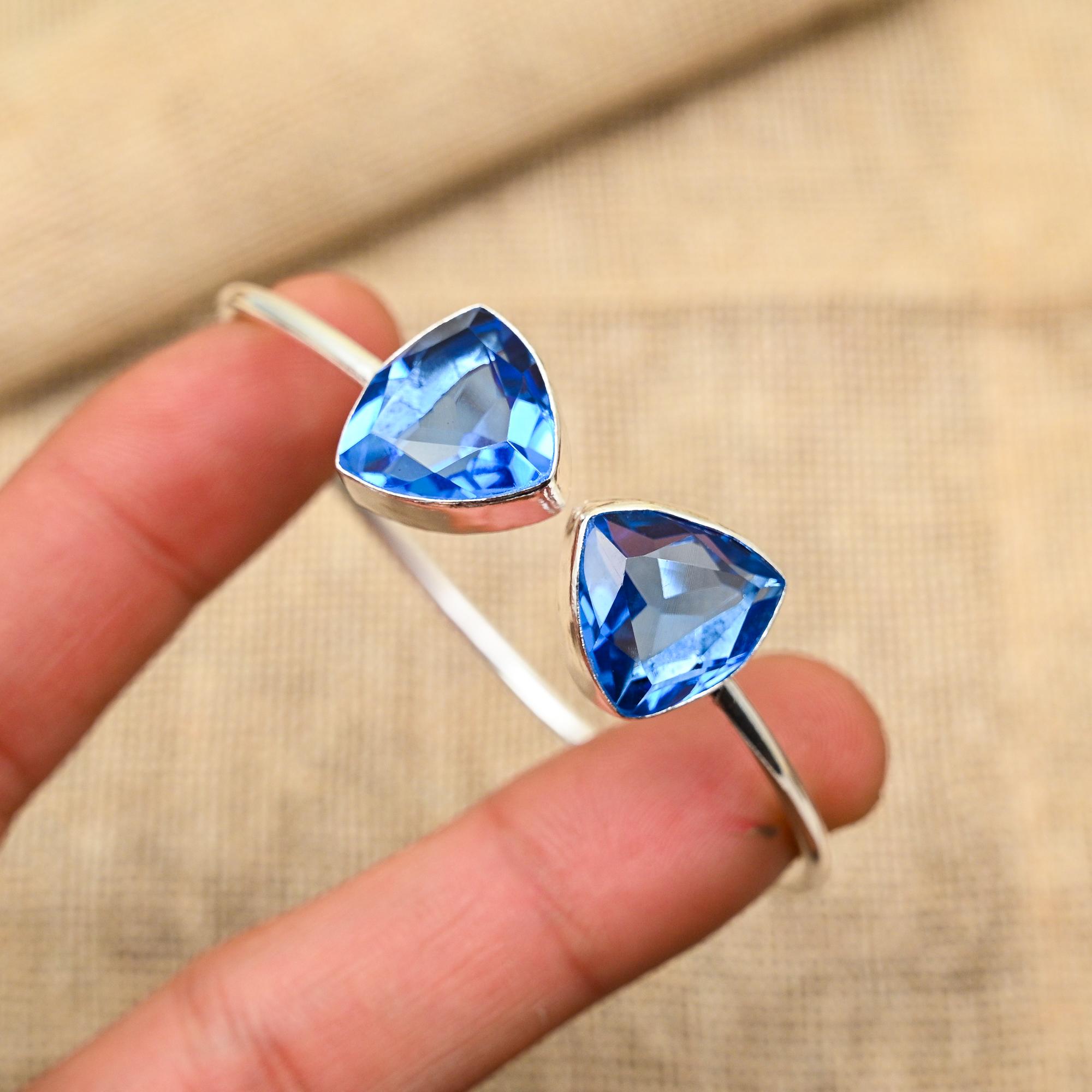 Tansanit Ädelsten Handgjord 925 Sterlingsilver Smycken Manschett/ Armband För Kvinnor