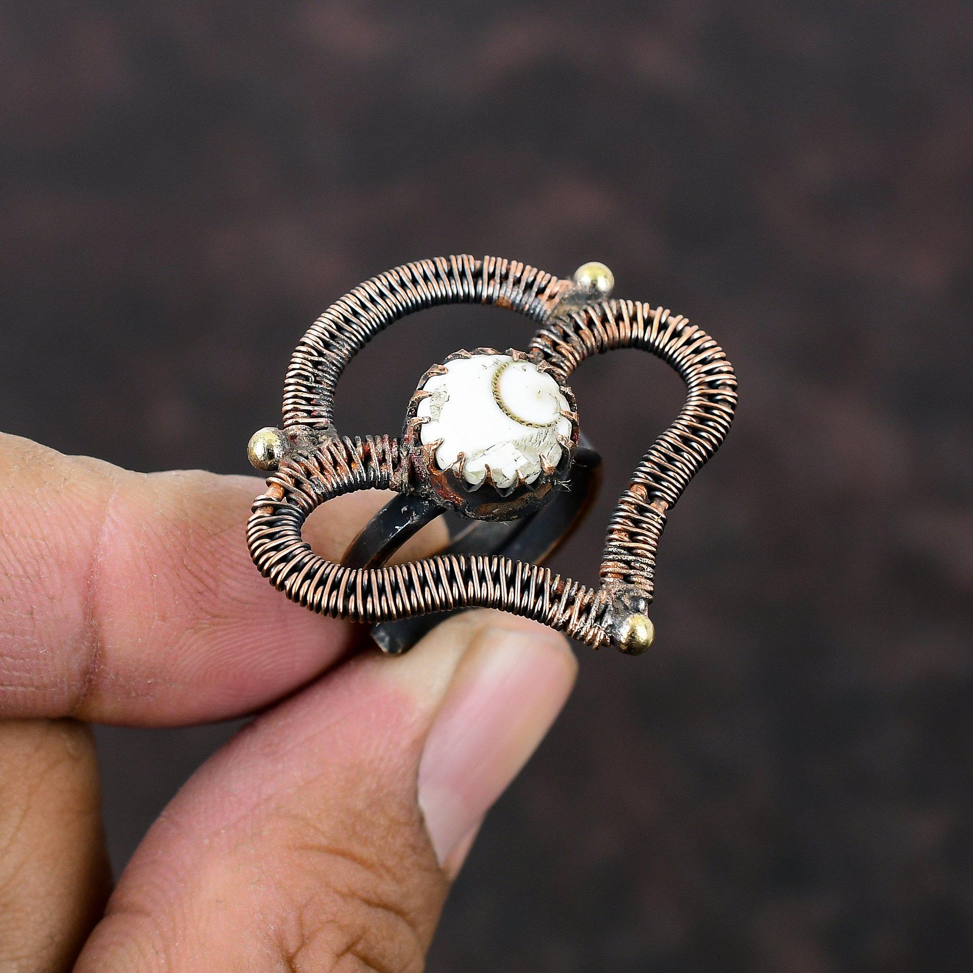 Shiva Eye Shell Ring Copper Wire Wrapped Ring Adjustable Handmade Ring Wire Wrap Jewelry Awesome Gemstone Ring Copper Jewelry Gift For Women