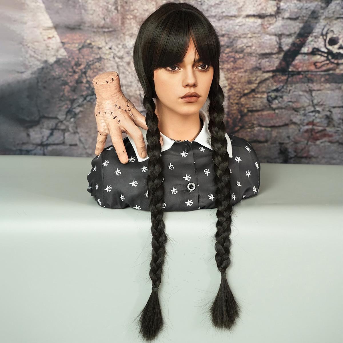 New Ladies Wig Simulation Wig 76cm Hair Black Wig Long Braid Wig Full Headgear Rose Hair Net Headdress Beauty Decoration Wig