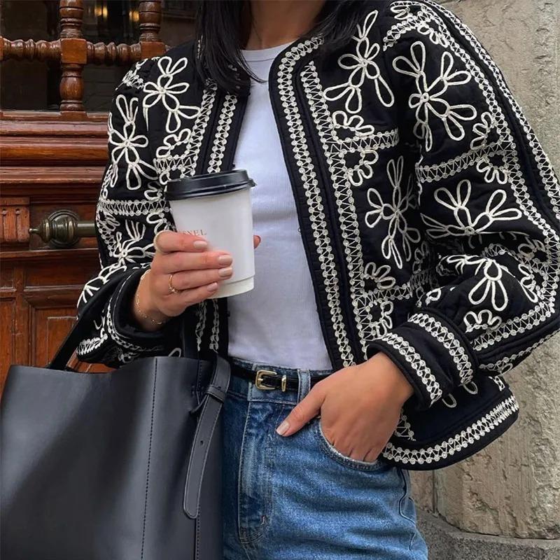 Flower Printed Loose Coat Women Casual Long Sleeved Cardigan Retro Temperament Top Autumn