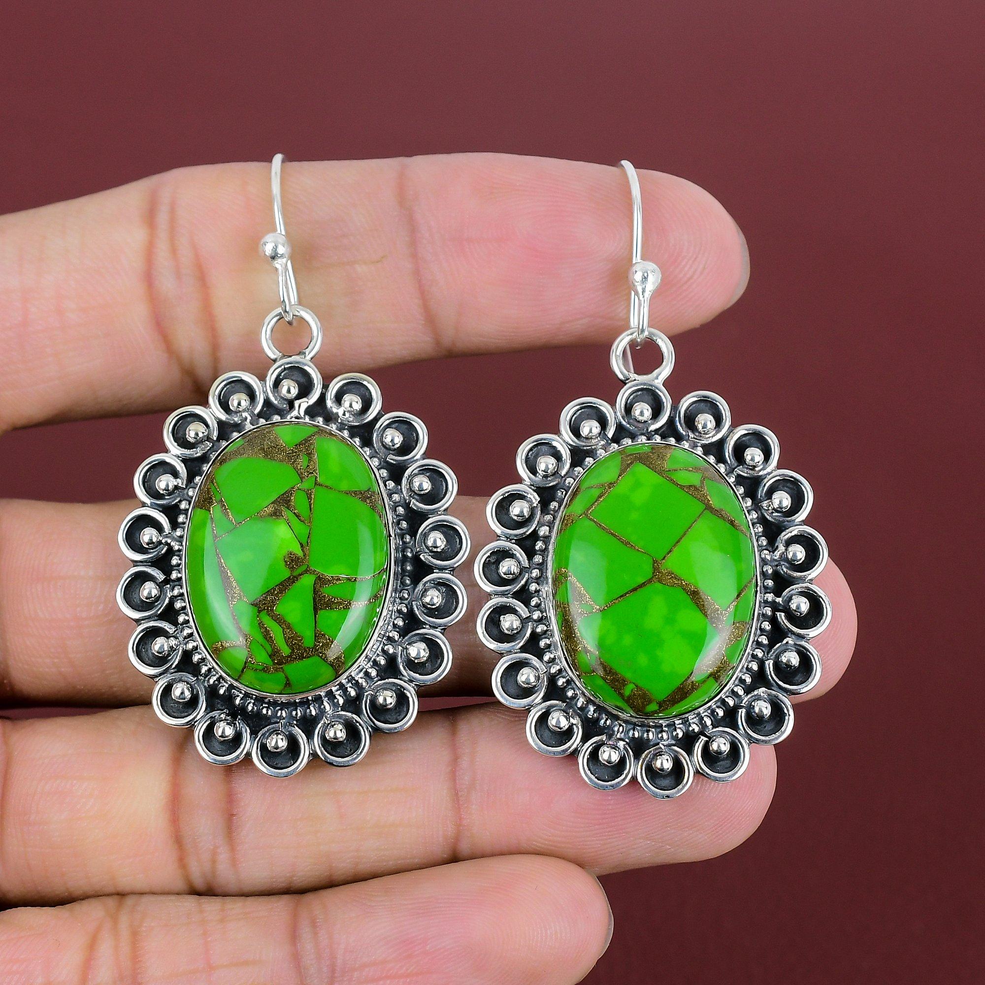 Kupfer Grün Türkis Ohrringe 925 Sterling Silber Ohrringe Original Edelstein Ohrringe Handgemacht Türkis Schmuck Geschenke für Frau Tropfen Ohrringe