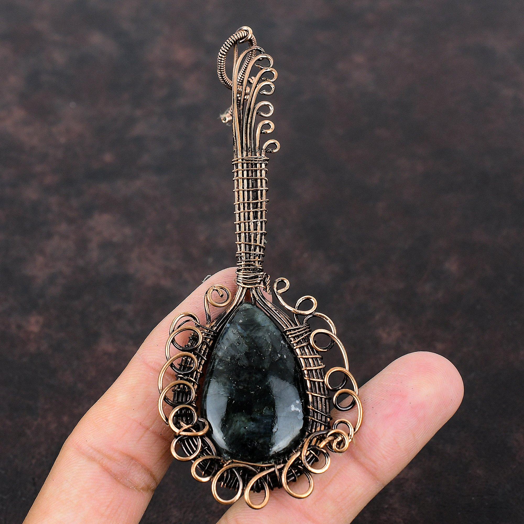 Labradorite Copper Pendant Wire Wrapped Pendant Gemstone Handmade Pendant Copper Wire Wrap Jewelry Gift For Her Labradorite Guitar Pendant